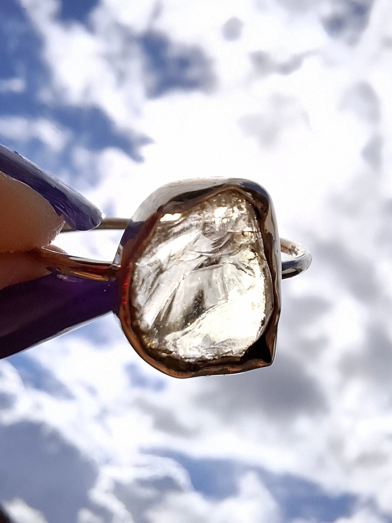 Libyan Desert Glass Ring, size large V, 925 Silver, Tektite (Ref: LR60)
