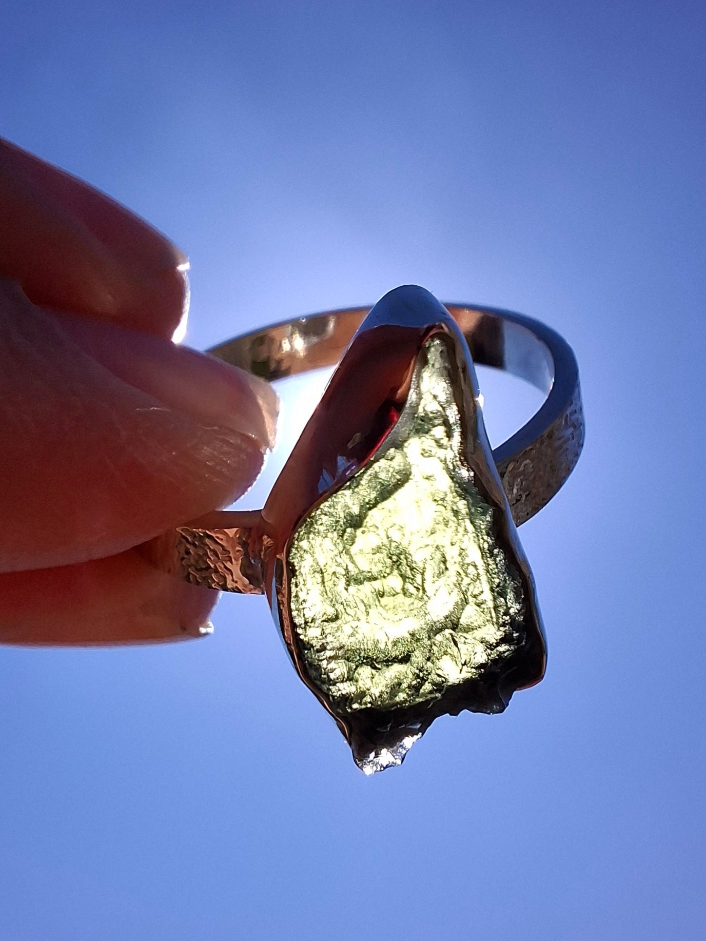 Moldavite Ring, size Y, 925 Silver, Tektite (Ref: R331)