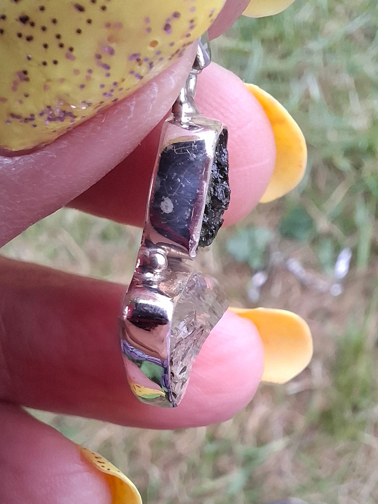 Moldavite & Libyan Desert Glass Pendant, 925 Silver, Tektite (Ref: MLP4)
