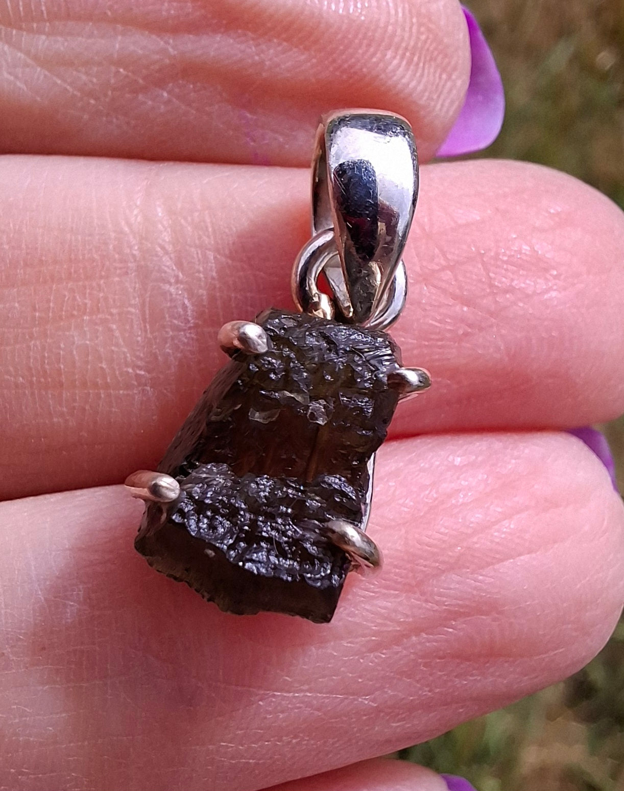 Moldavite Claw Pendant, 925 Silver, Tektite (Ref: P21)