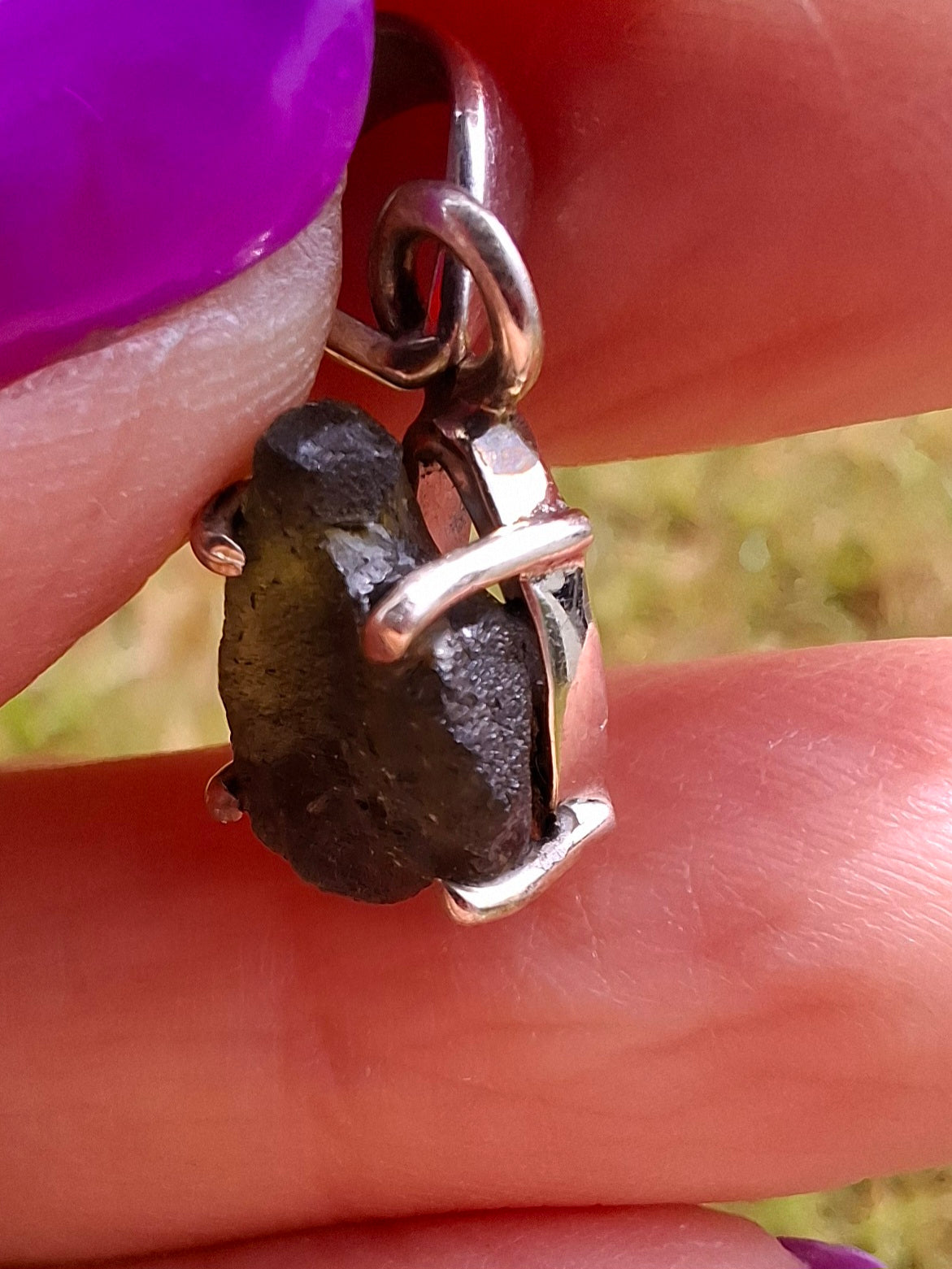 Moldavite Claw Pendant, 925 Silver, Tektite (Ref: P19)