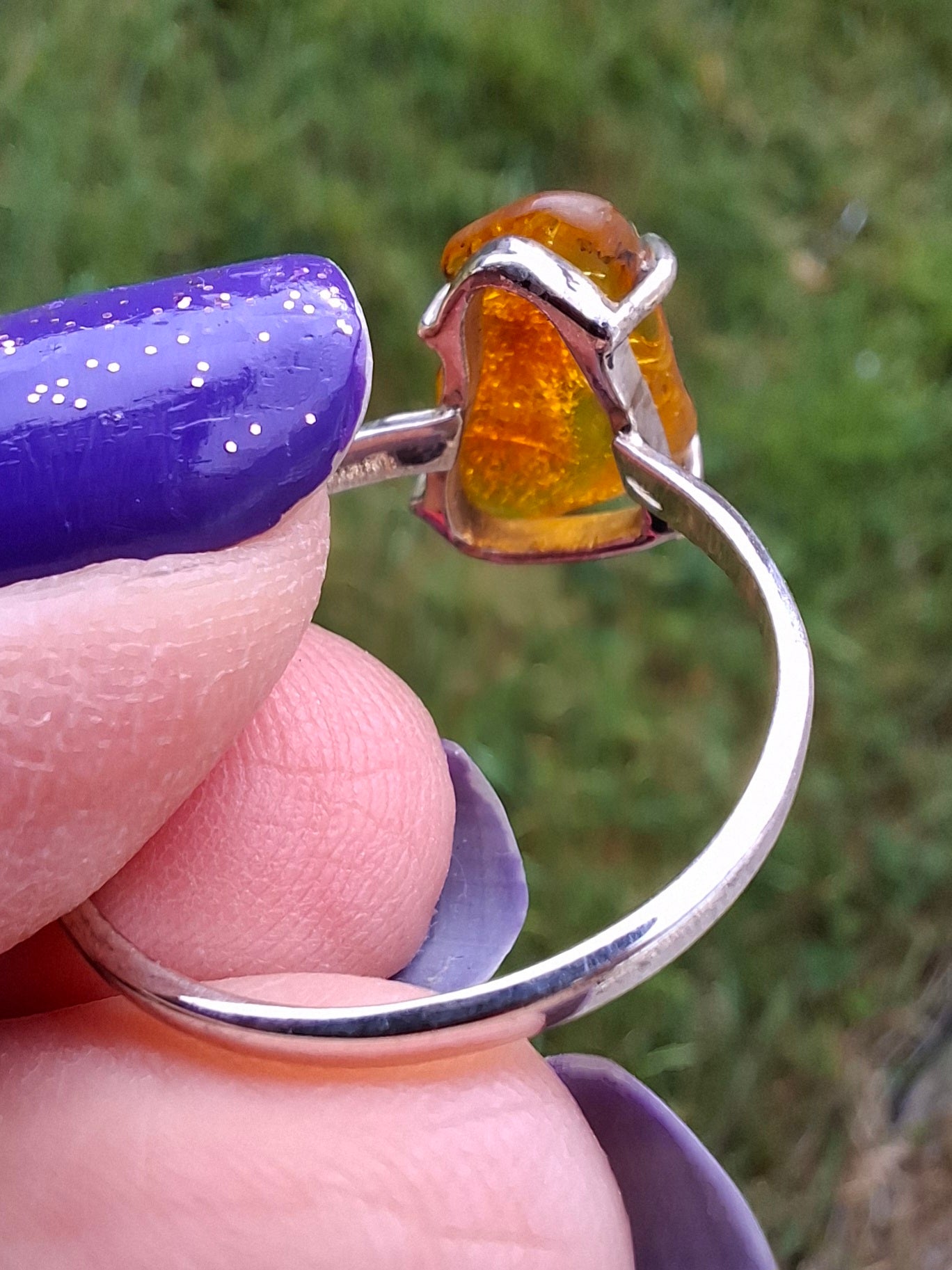 Baltic Amber Ring, size large X, 925 Silver, Fossil (Ref: AR36)
