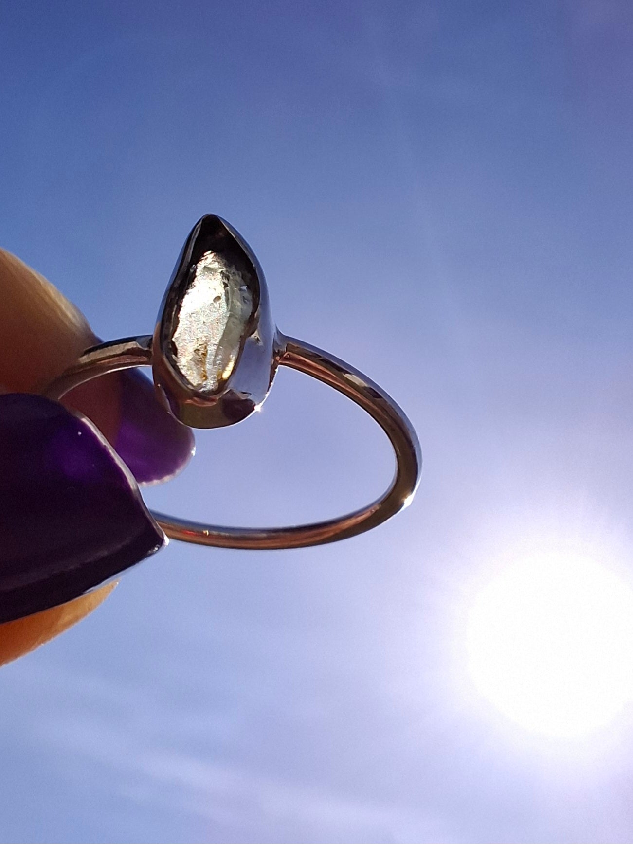Moldavite Ring, size large M/small N, 925 Silver, Tektite (Ref: R39)