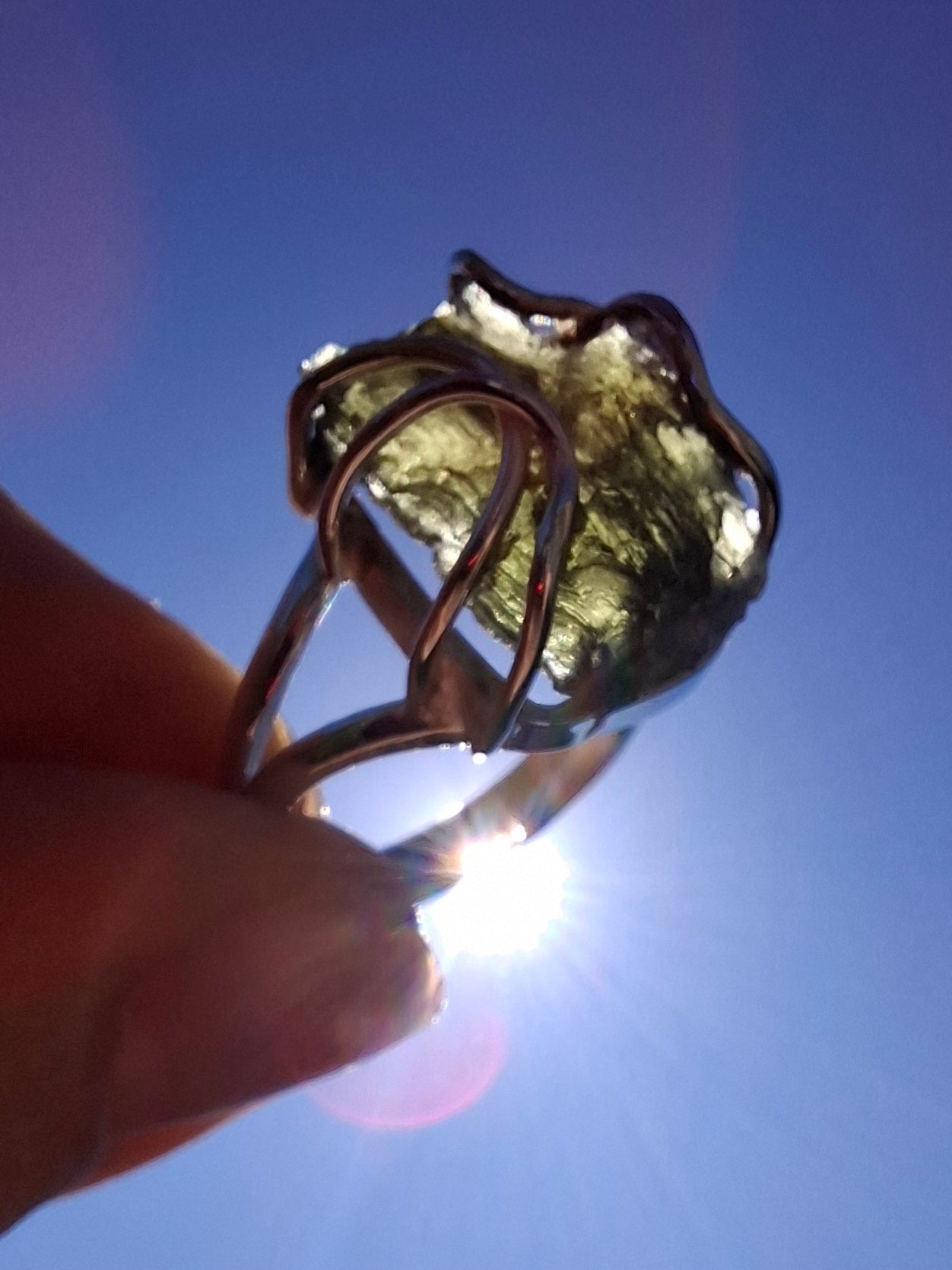 Moldavite Ring, size Q, 925 Silver, Tektite (Ref: R10)