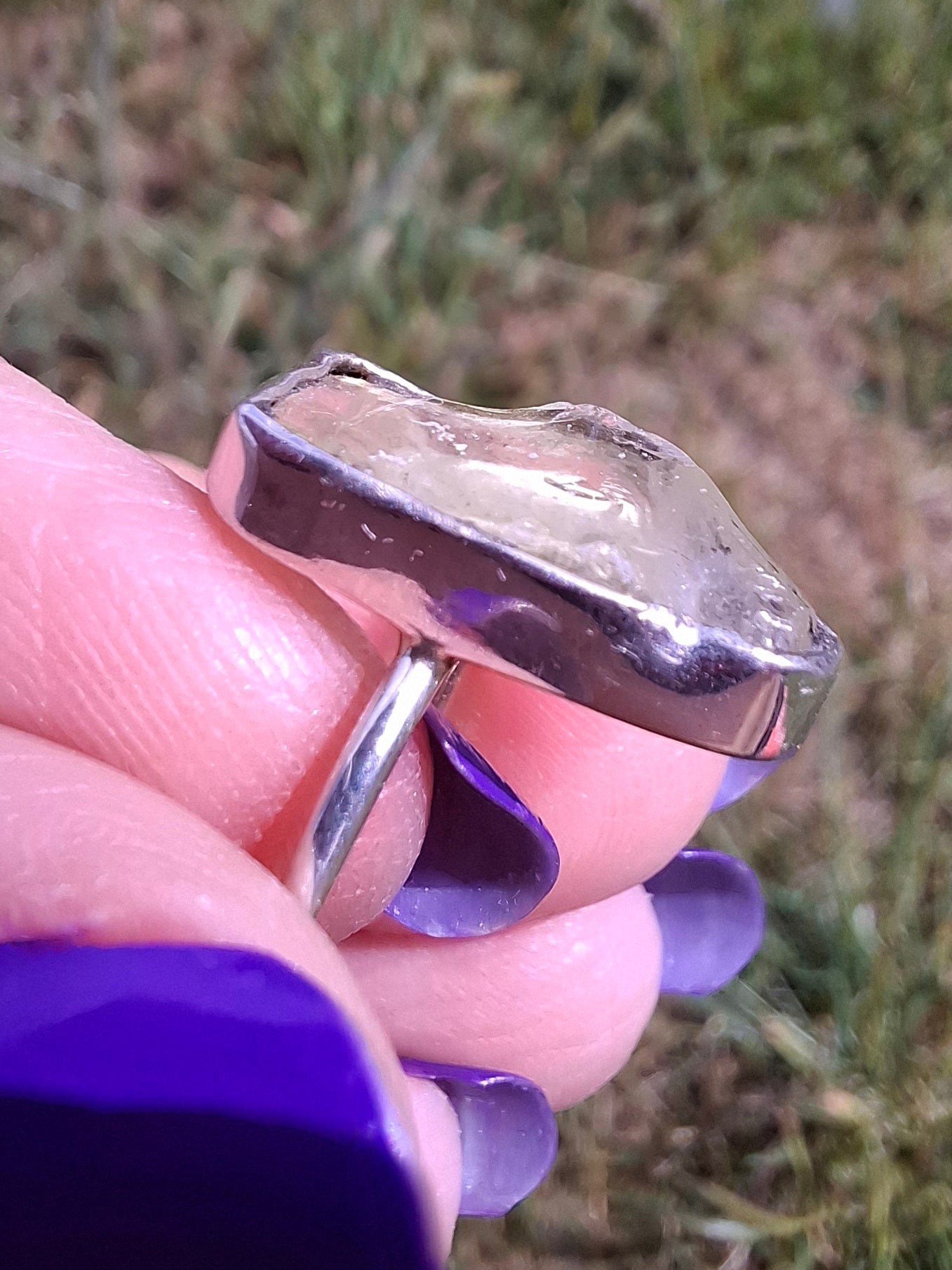 Libyan Desert Glass Ring, size large P, 925 Silver, Tektite (Ref: LR33)
