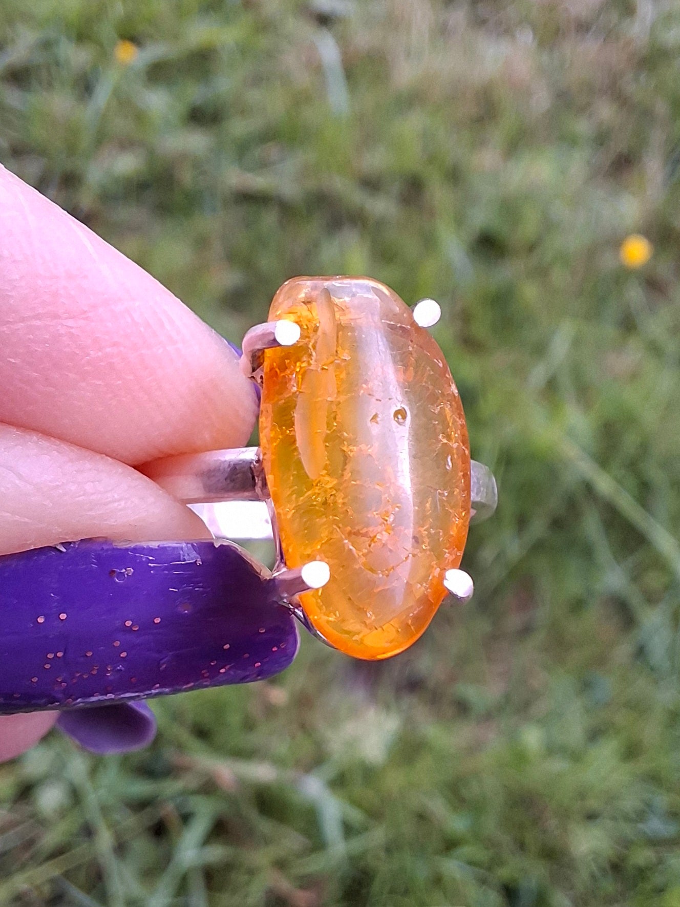 Baltic Amber Ring, size large L, 925 Silver, Fossil (Ref: AR3)