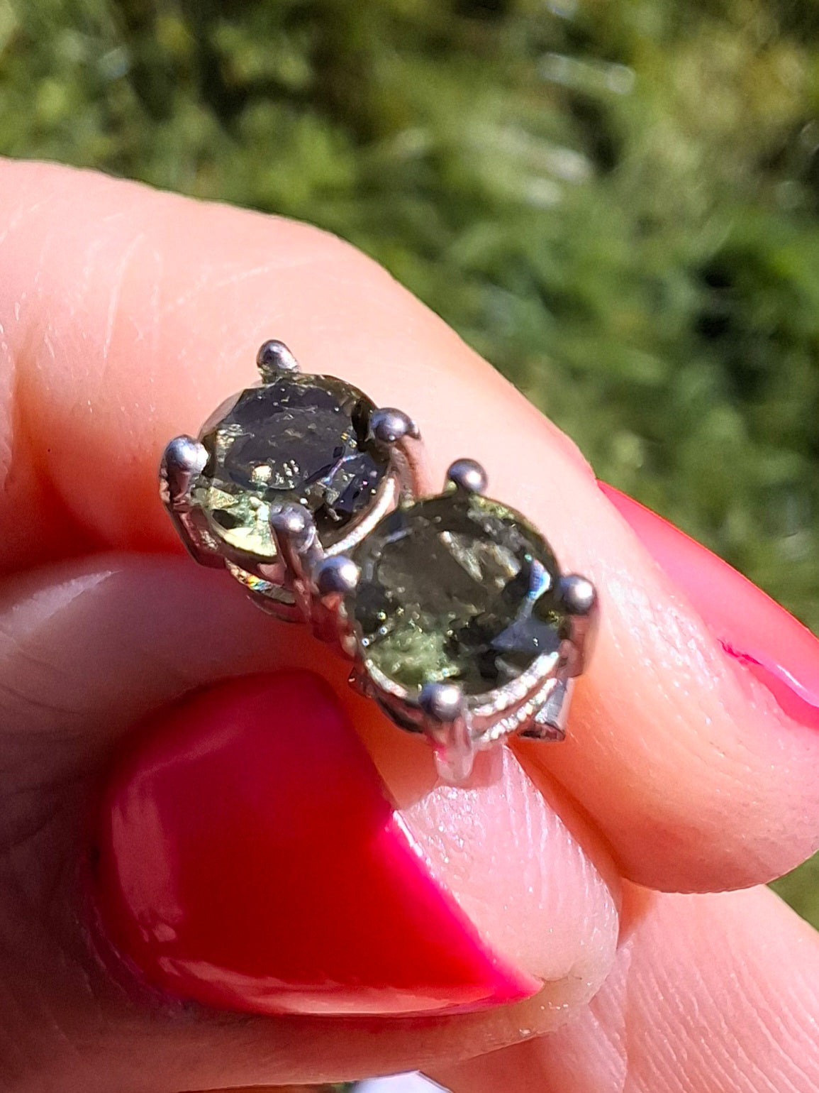 Moldavite (faceted) 5mm STUD EARRINGS, 925 Silver, Tektite (Ref: Pair 39)