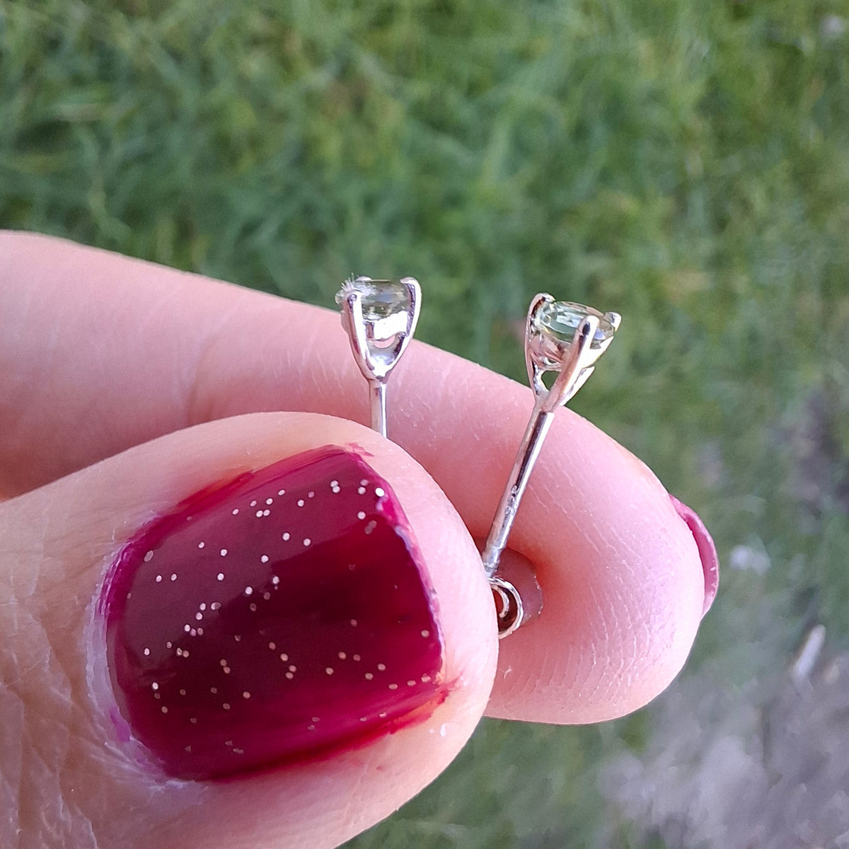 Moldavite (Faceted) 3mm STUD Earrings, 925 Silver (Ref: Pair 58)