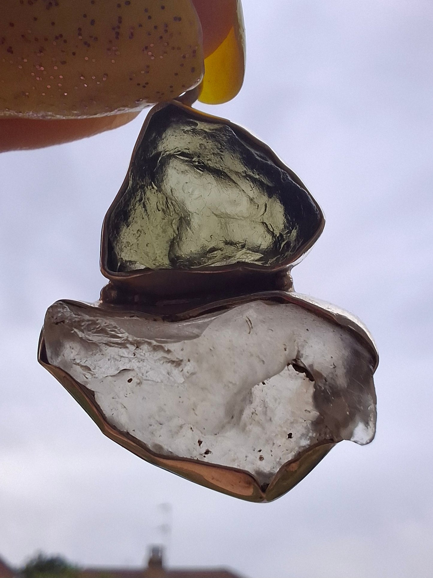 Moldavite & Libyan Desert Glass Pendant, 925 Silver, Tektite (Ref: MLP18)