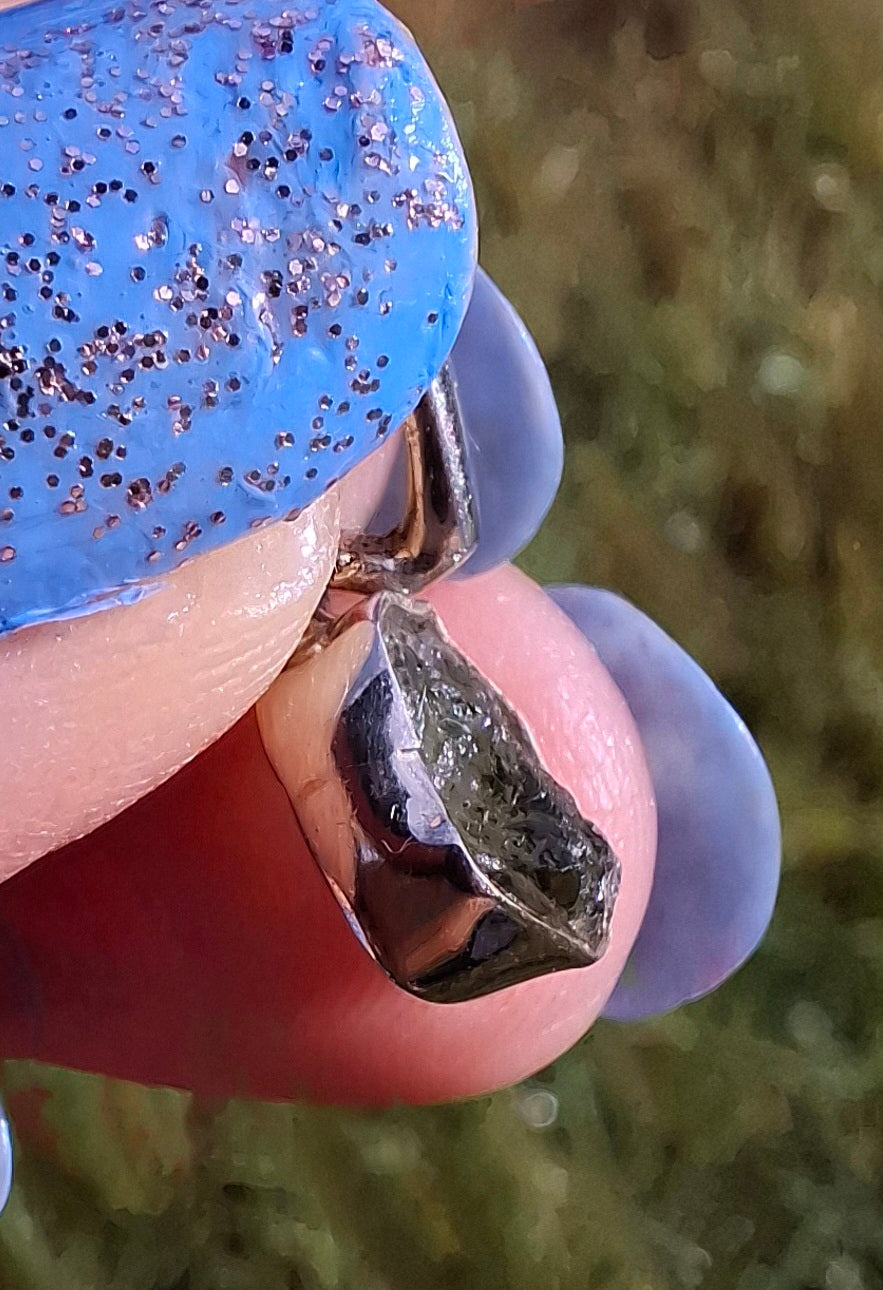 Moldavite Pendant, 925 Silver, Tektite (Ref: P49)