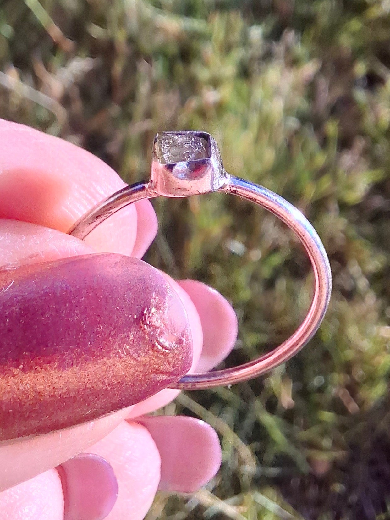 Moldavite Ring, size large R/small S, 925 Silver, Tektite (Ref: R65)