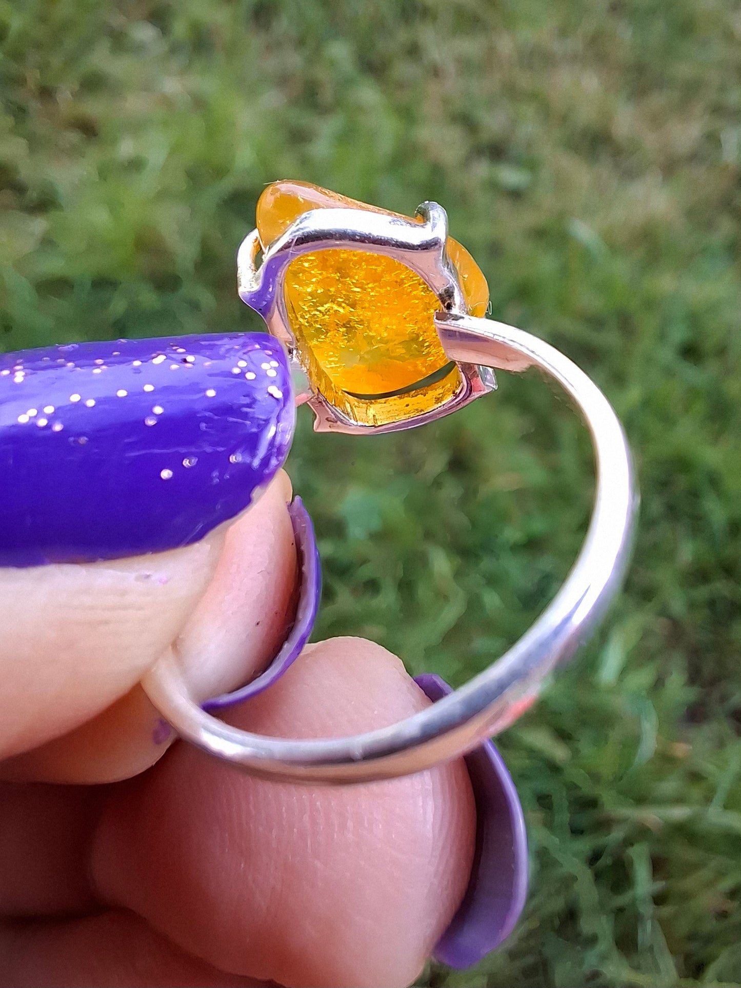 Baltic Amber Ring, size large M, 925 Silver, Fossil (Ref: AR6)