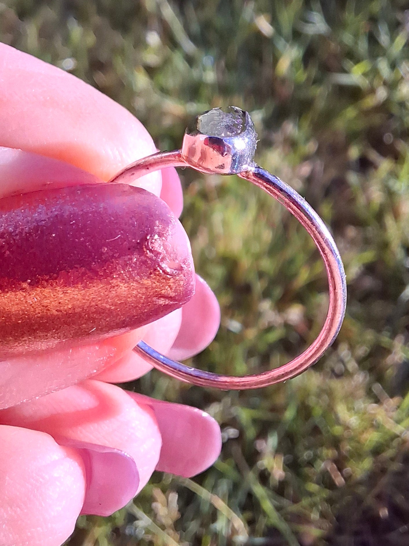 Moldavite Ring, size small T, 925 Silver, Tektite (Ref: R69)