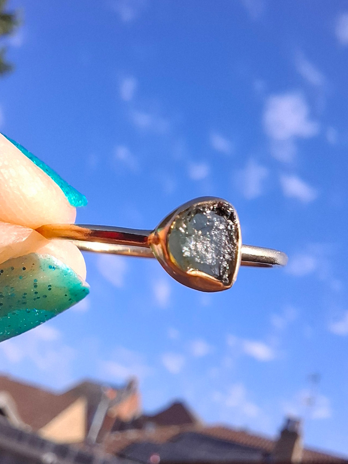 Moldavite Ring, 14K GOLD Plated, size U, Tektite (Ref: R348)