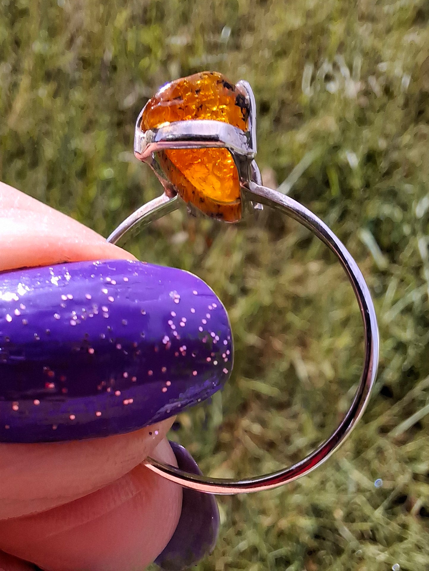 Baltic Amber Ring, size large Y, 925 Silver, Fossil (Ref: AR22)