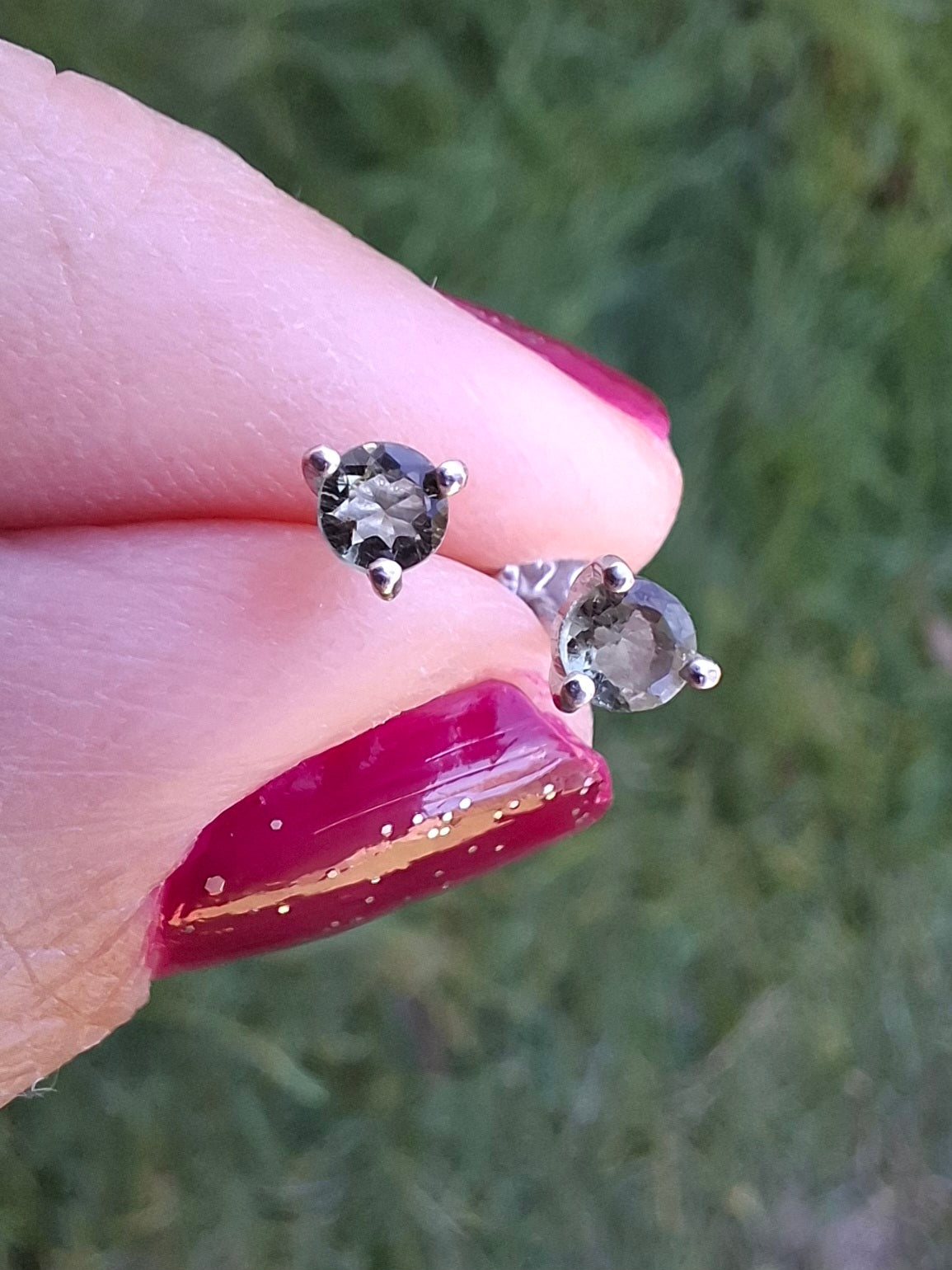 Moldavite (Faceted) 3mm Stud Earrings, 925 Silver (Ref: Pair59)