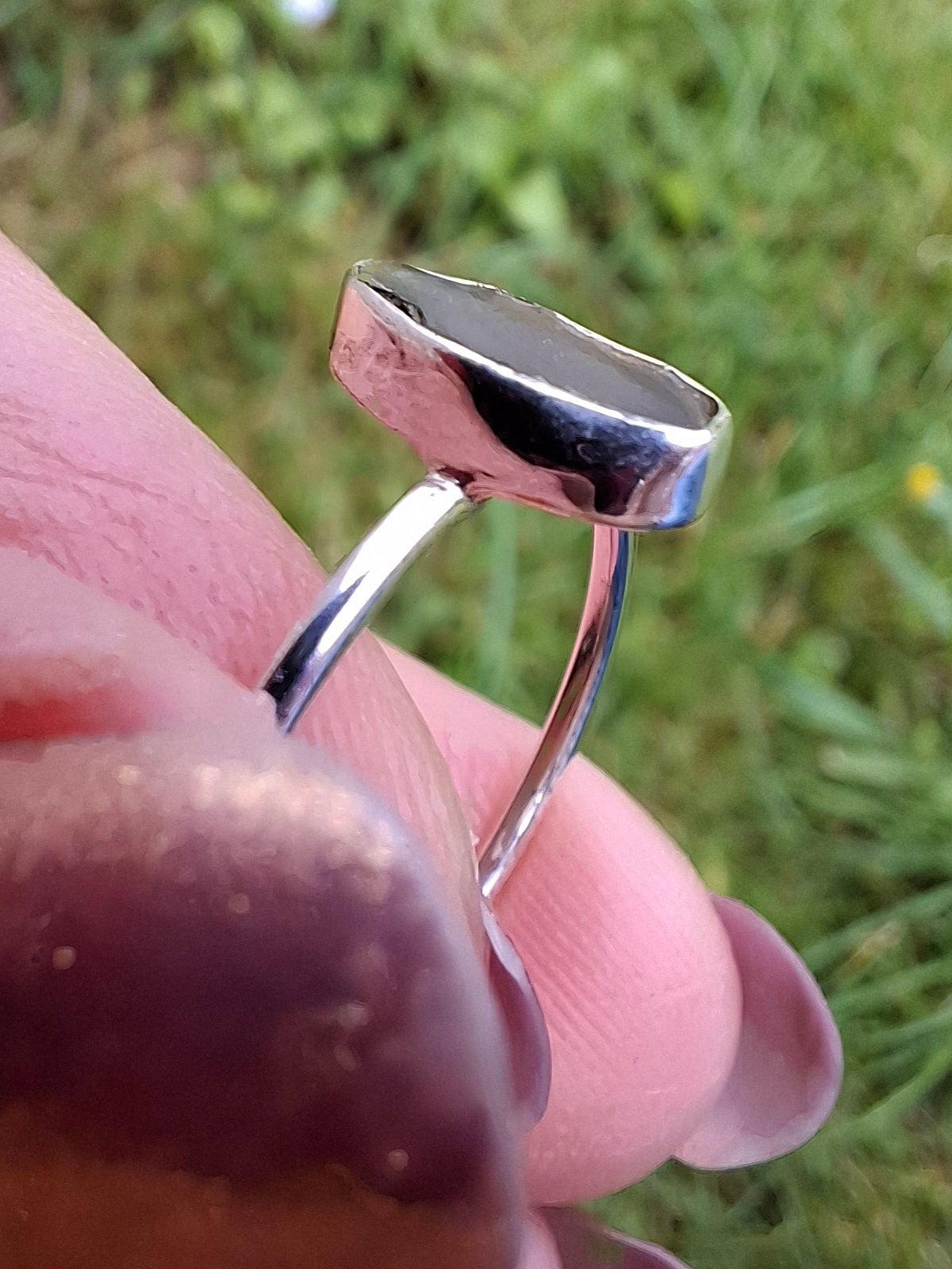Moldavite Ring, size large R, 925 Silver, Tektite (Ref: R48)