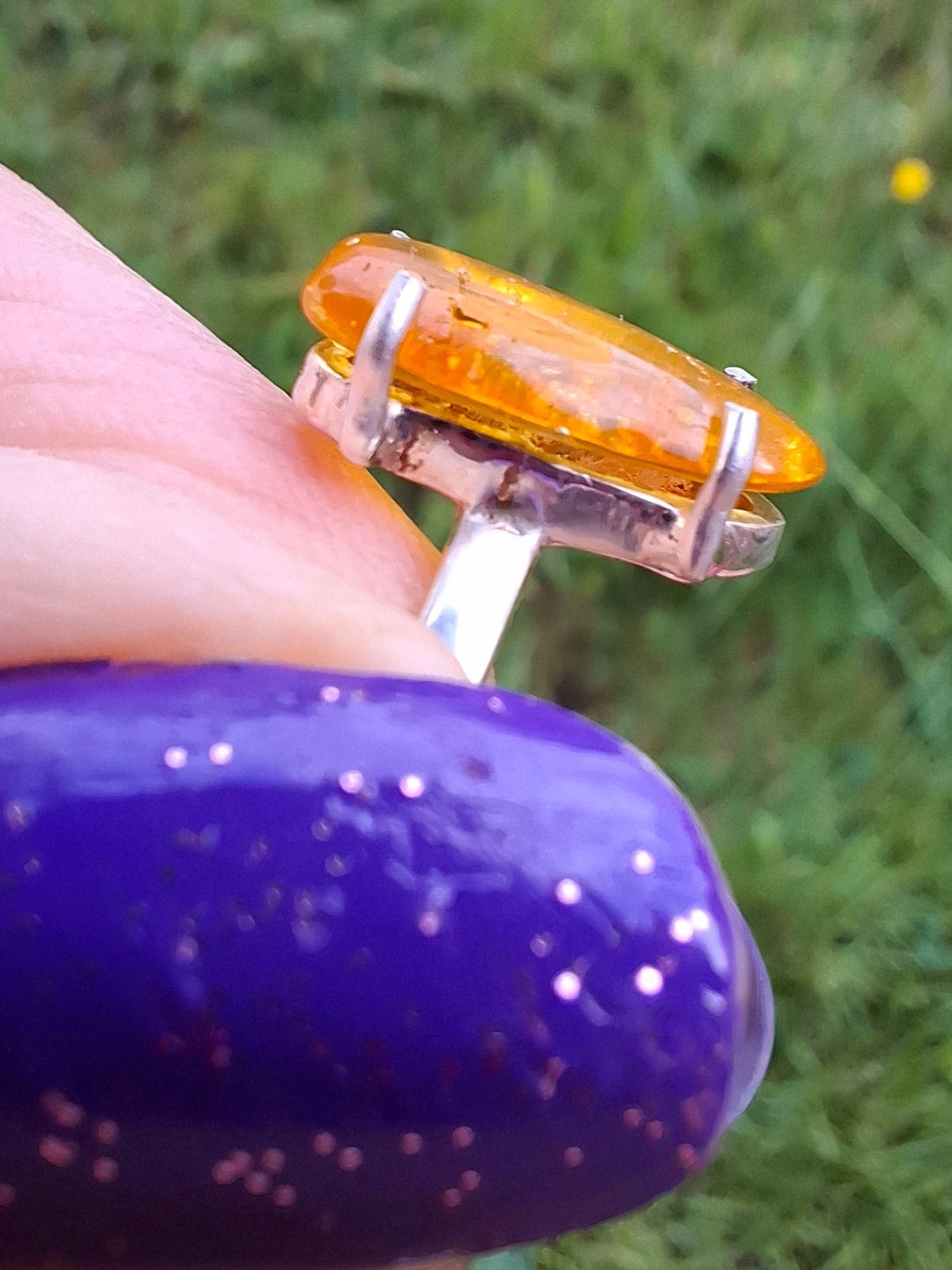 Baltic Amber Ring, size large L, 925 Silver, Fossil (Ref: AR3)