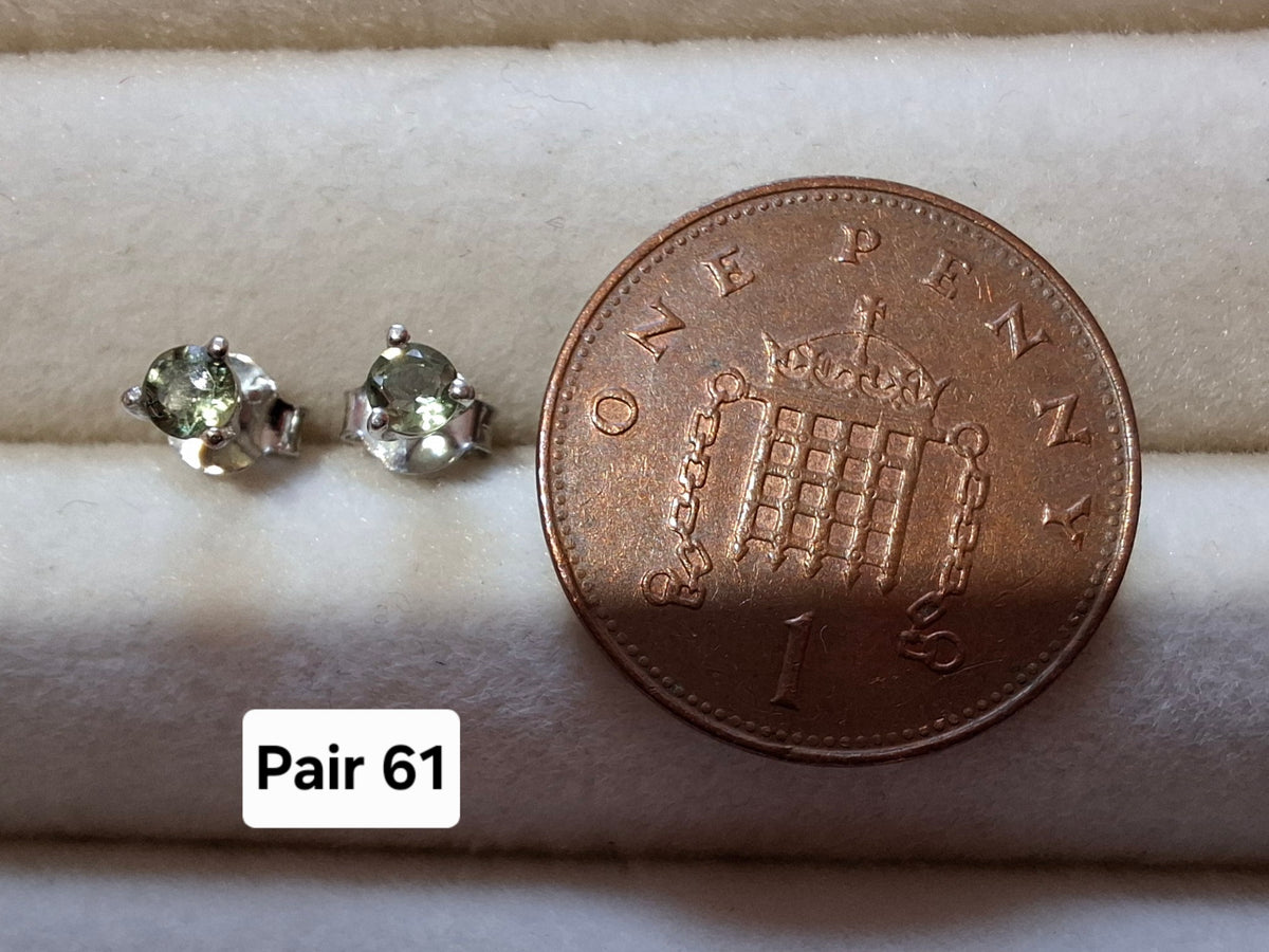 Moldavite (Faceted) 3mm Stud Earrings, 925 Silver (Ref: Pair61)
