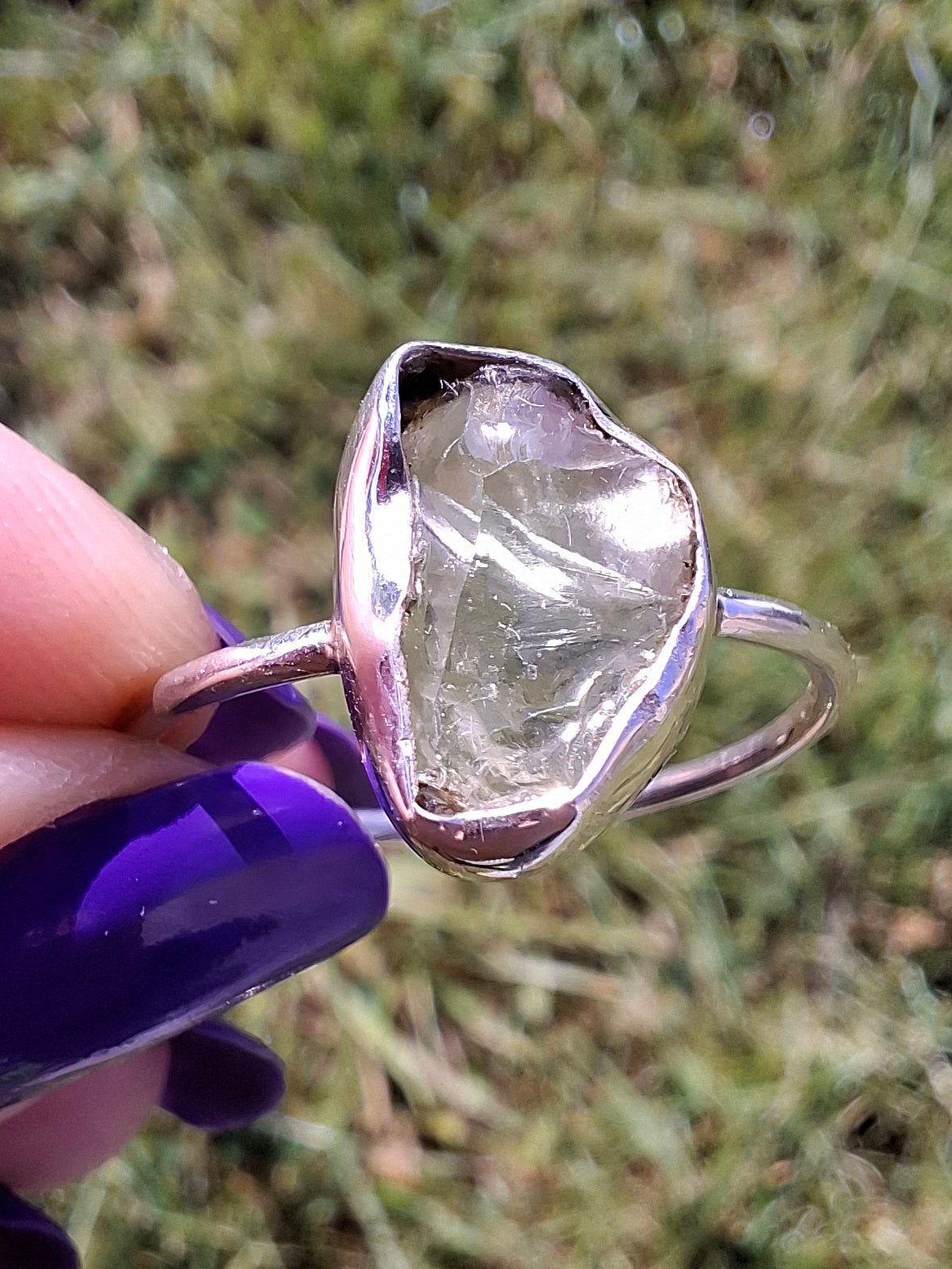 Libyan Desert Glass Ring, size large W, 925 Silver, Tektite (Ref: LR63)