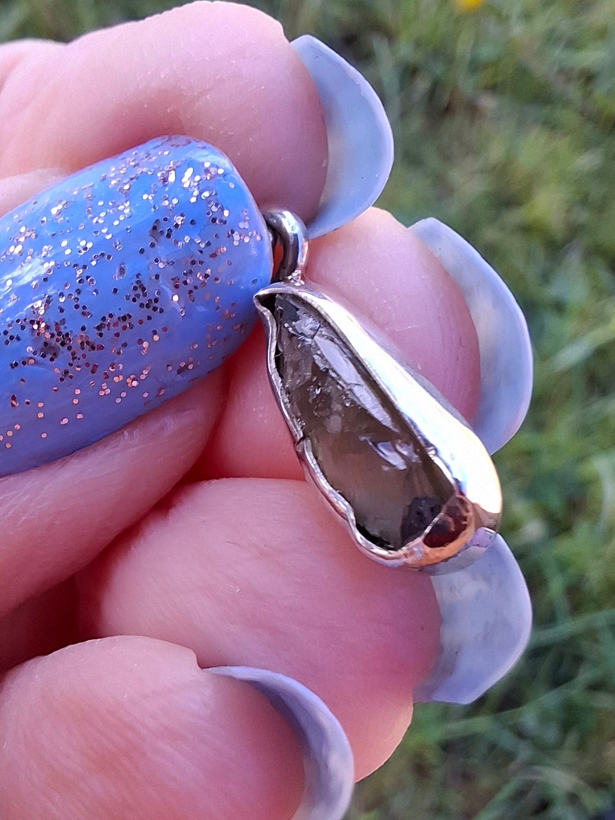Moldavite Pendant, 925 Silver, Tektite (Ref: P95)