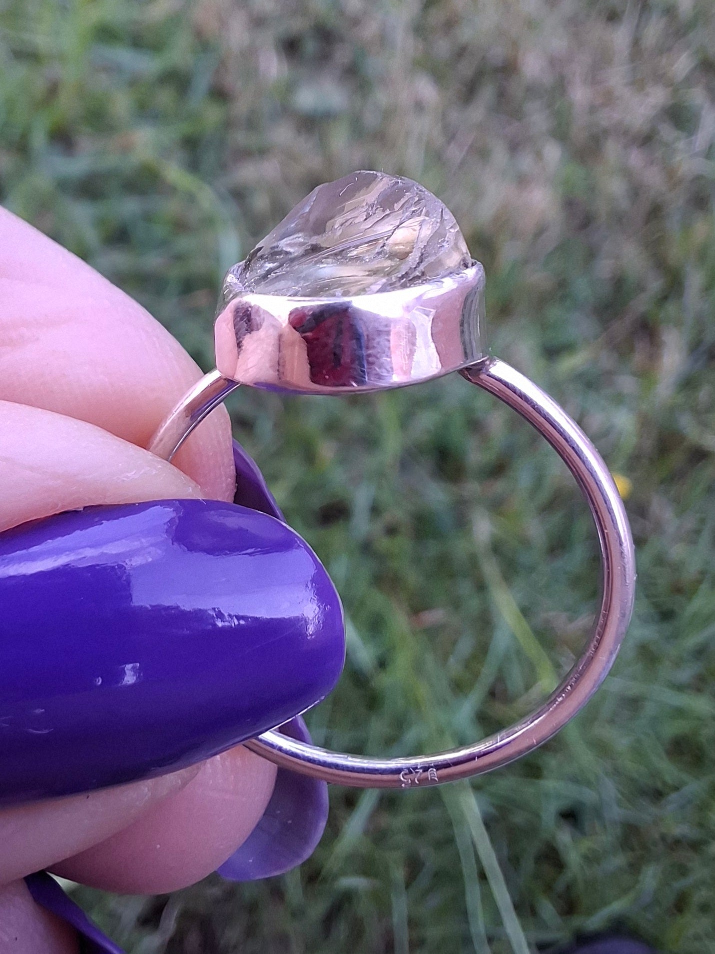 Libyan Desert Glass Ring, size large R/small S, 925 Silver, Tektite (Ref: LR42)