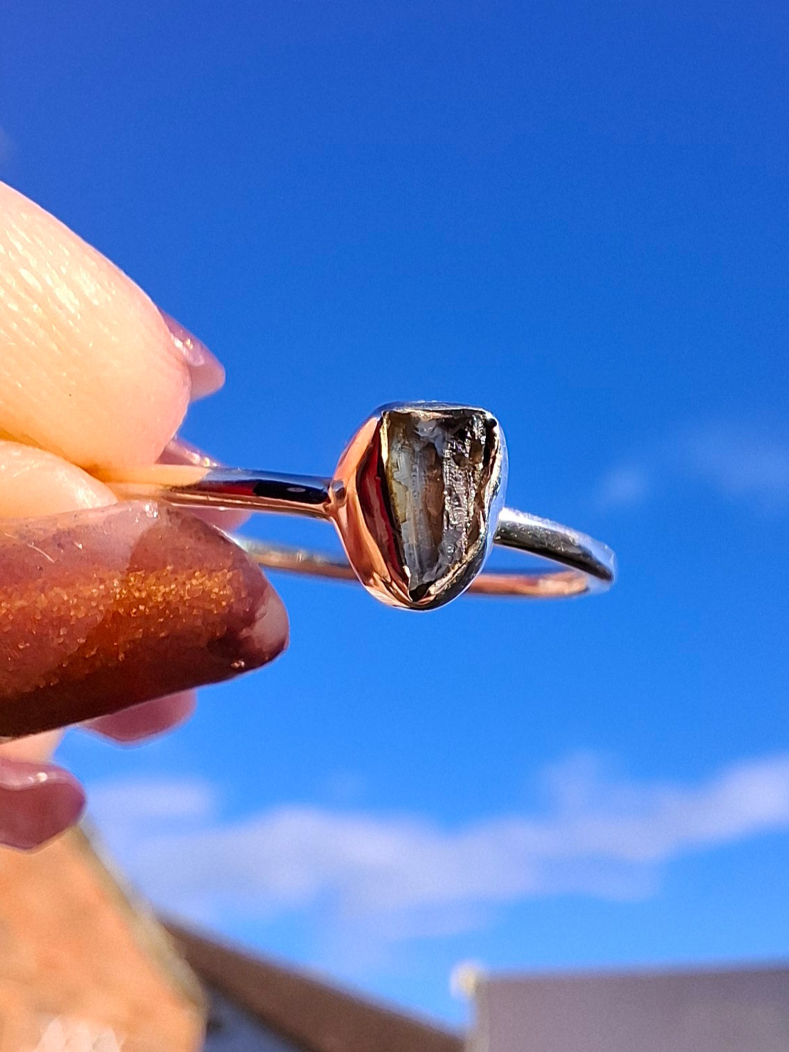 Moldavite Ring, size large R/small S, 925 Silver, Tektite (Ref: R54)