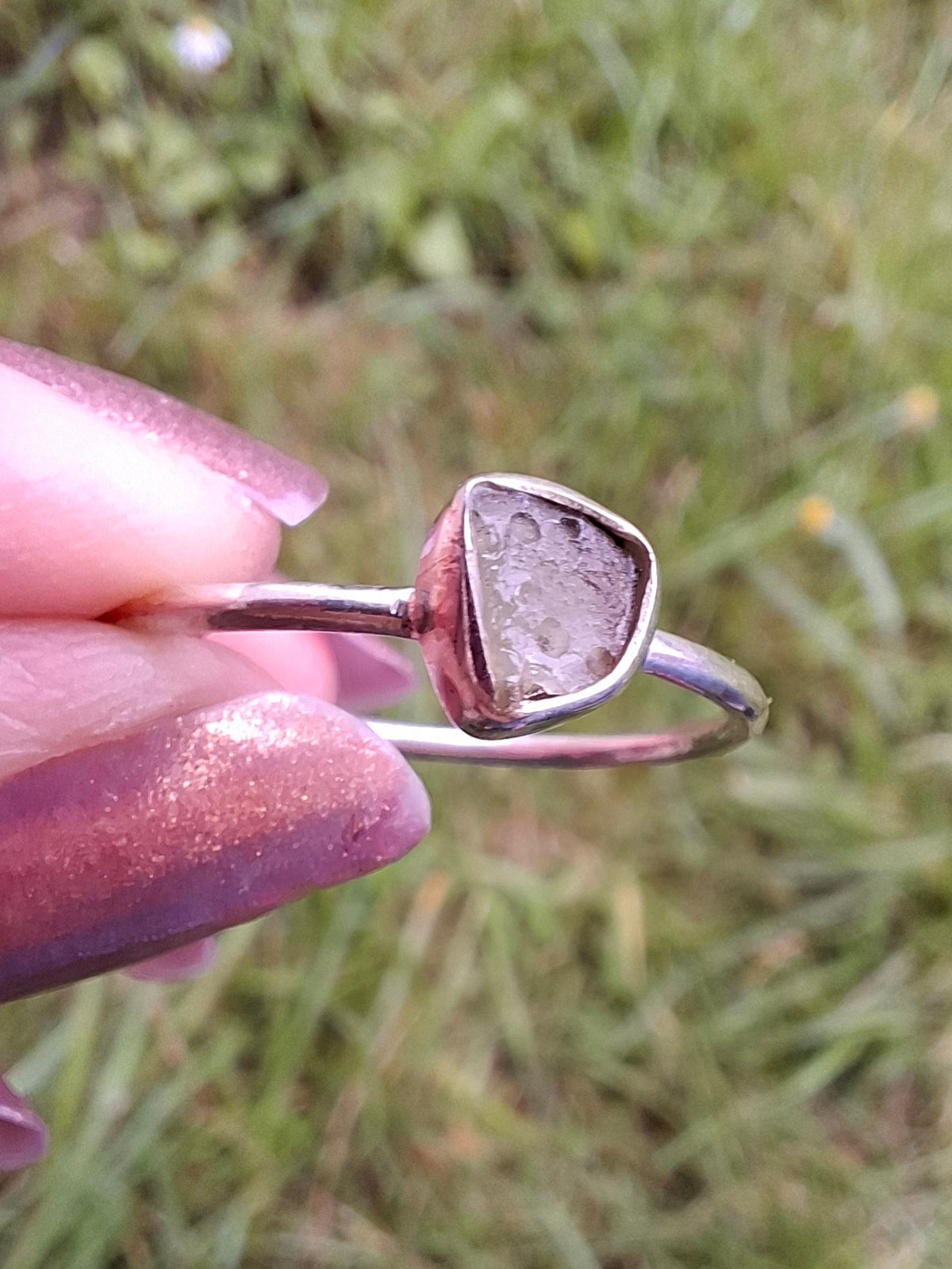 Moldavite Ring, size small S, 925 Silver, Tektite (Ref: R68)