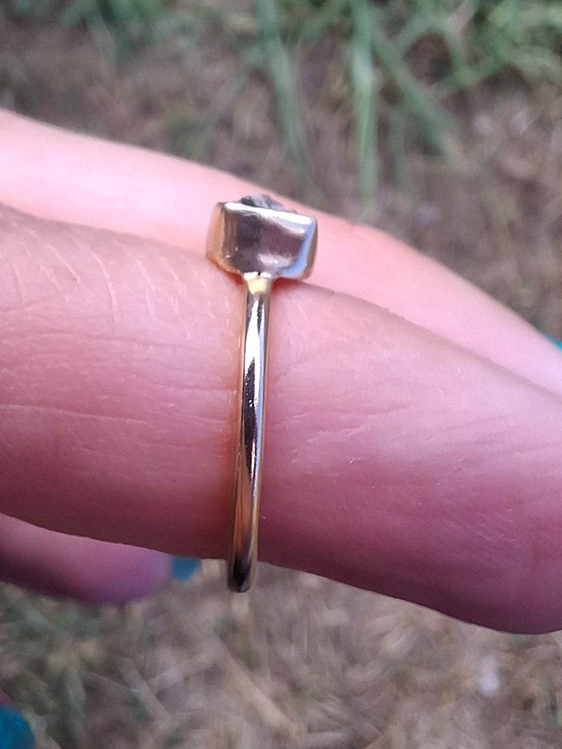 Moldavite Ring, 14K GOLD Plated, size small i, Tektite (Ref: R333)