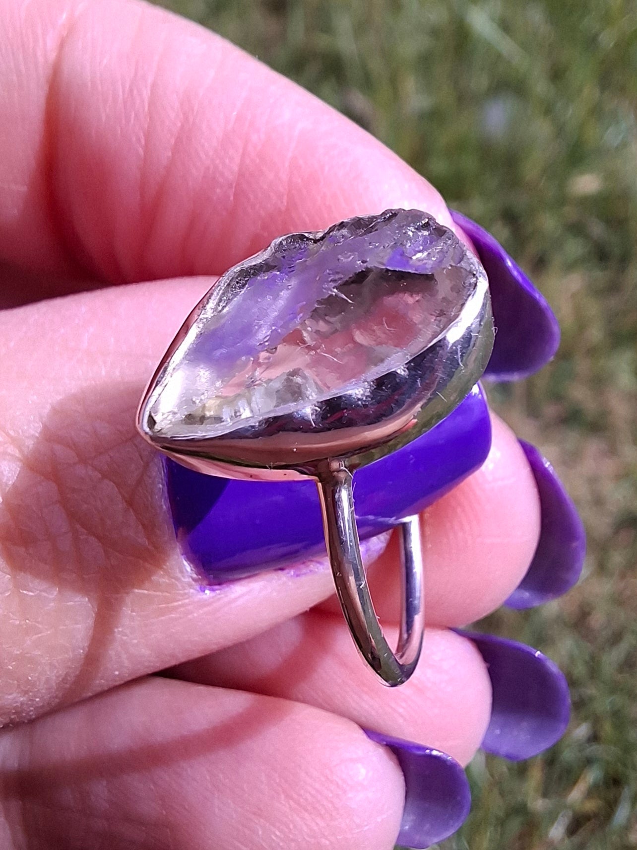 Libyan Desert Glass Ring, size large P, 925 Silver, Tektite (Ref: LR34)