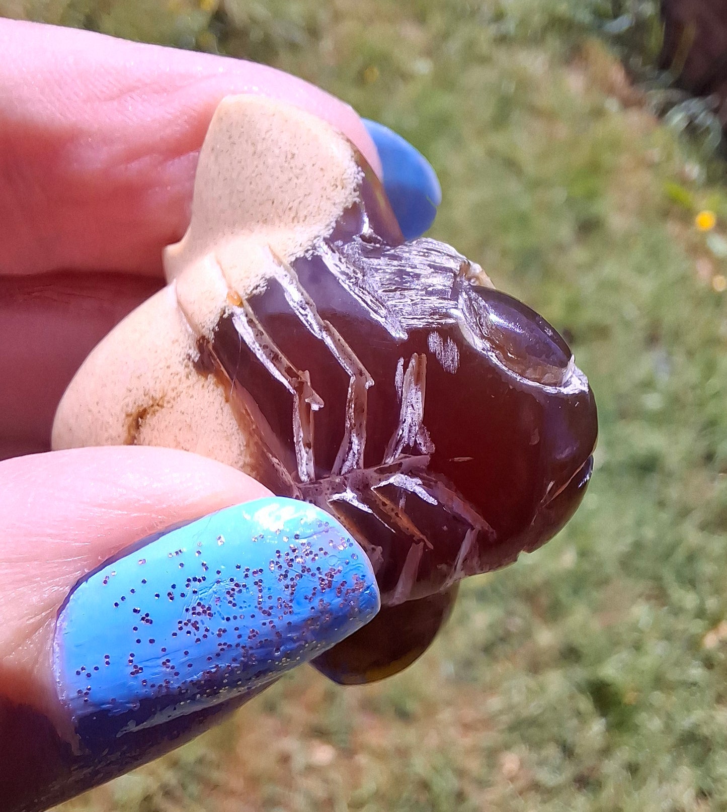 Red Amber Honey Bee Carving, 8.34g, Fossil (Ref: Bee38)