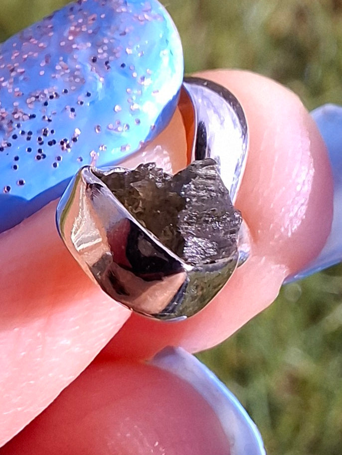 Moldavite Pendant, 925 Silver, Tektite (Ref: P50)