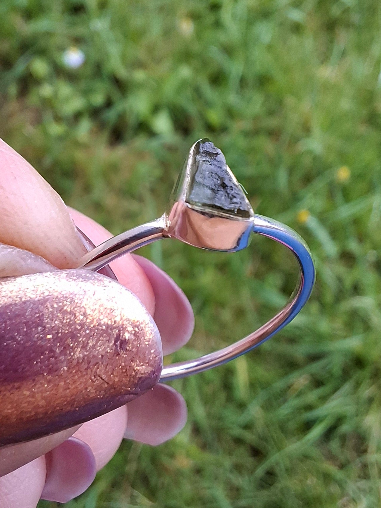 Moldavite Ring, size large R/small S, 925 Silver, Tektite (Ref: R55)
