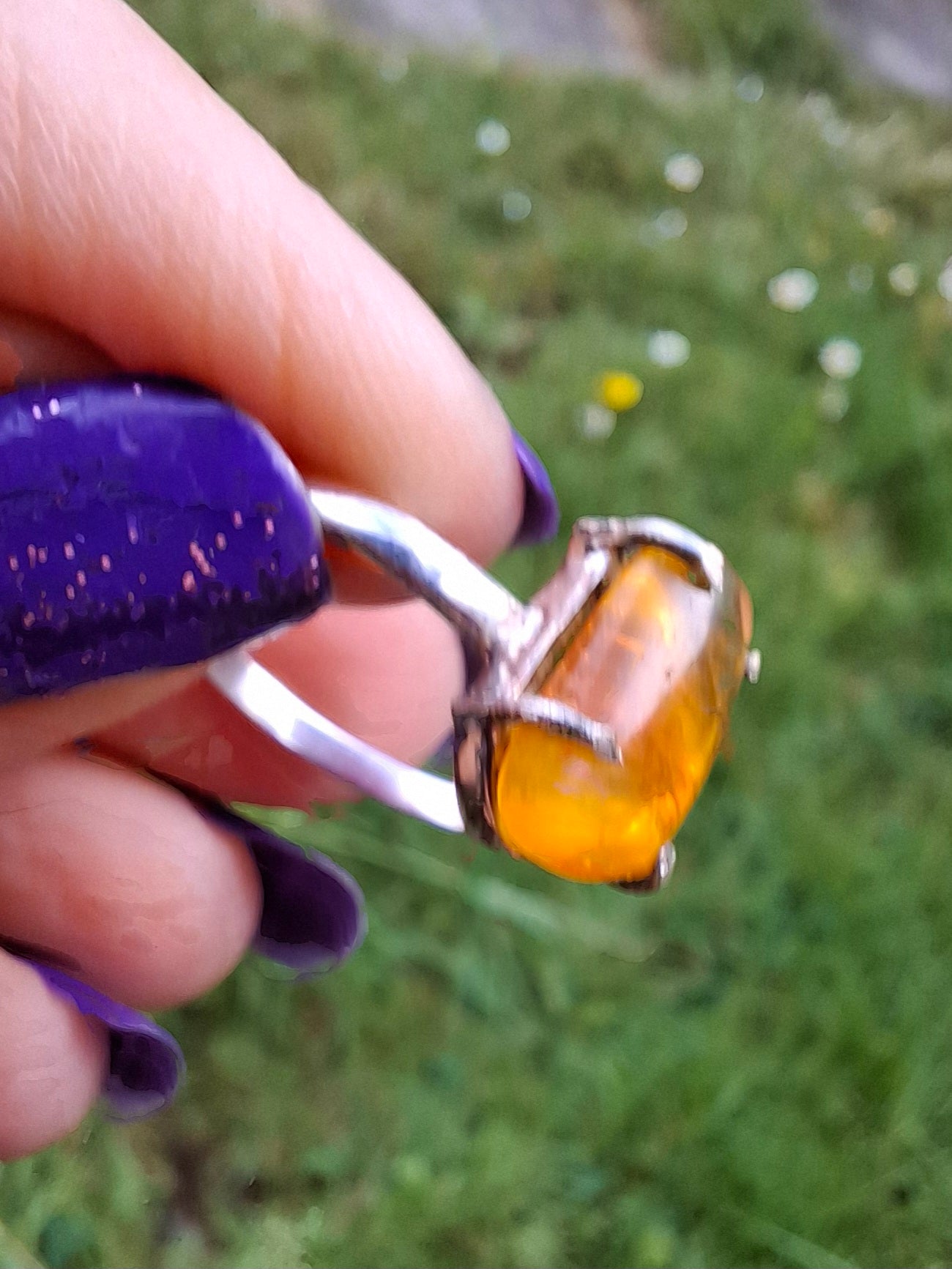 Baltic Amber Ring, size large T, 925 Silver, Fossil (Ref: AR18)