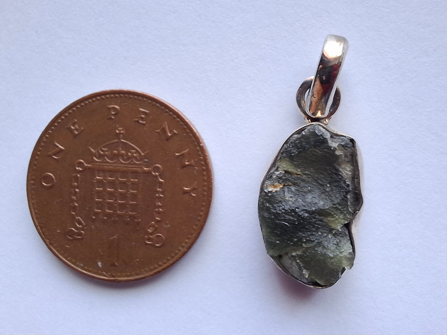 Moldavite PENDANT, 925 Silver, Tektite (Ref: P1)