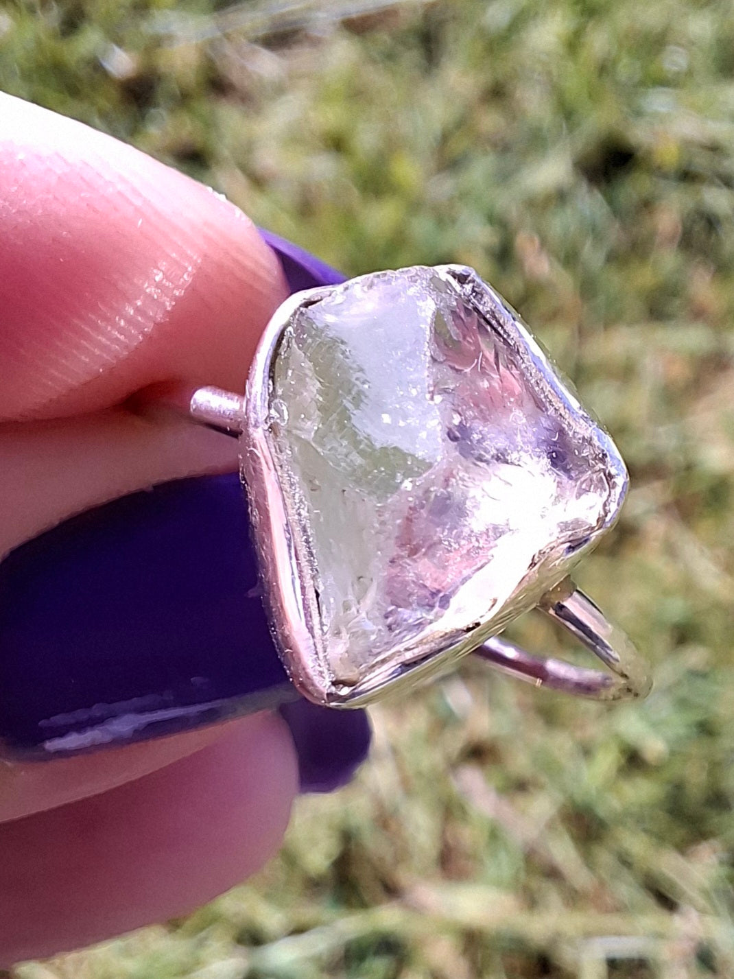 Libyan Desert Glass Ring, size large S, 925 Silver, Tektite (Ref: LR46)