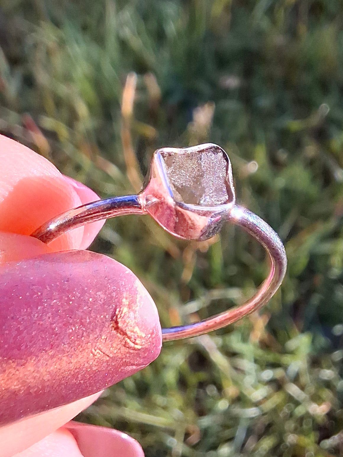 Moldavite Ring, size small Q, 925 Silver, Tektite (Ref: R44)