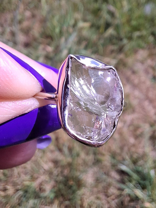 Libyan Desert Glass Ring, size large P, 925 Silver, Tektite (Ref: LR29)