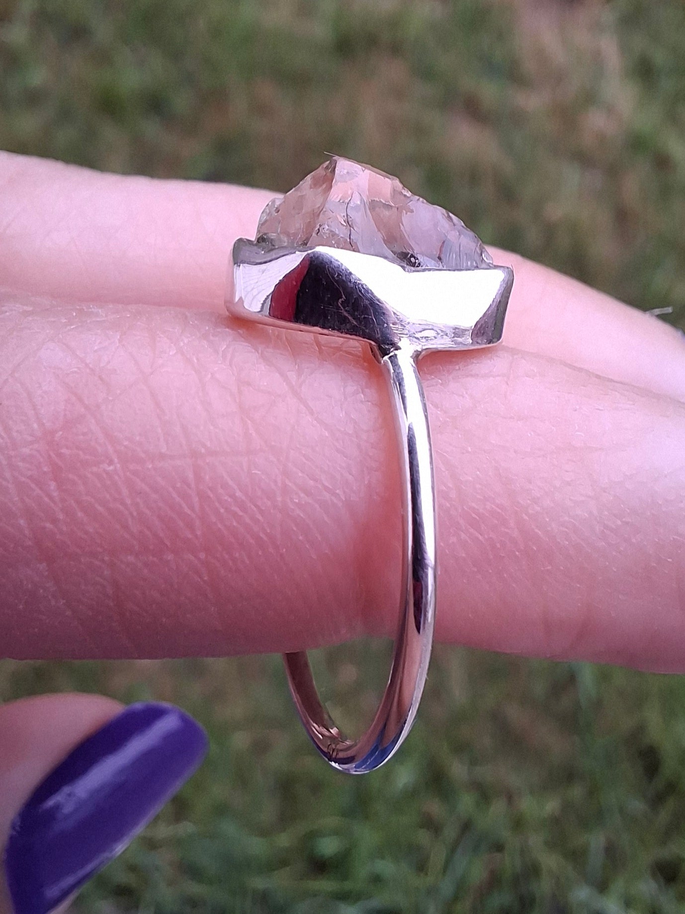 Libyan Desert Glass Ring, size large O, 925 Silver, Tektite (Ref: LR22)
