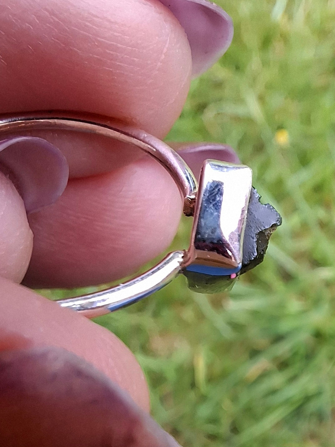 Moldavite Ring, size large K/small L, 925 Silver, Tektite (Ref: R57)