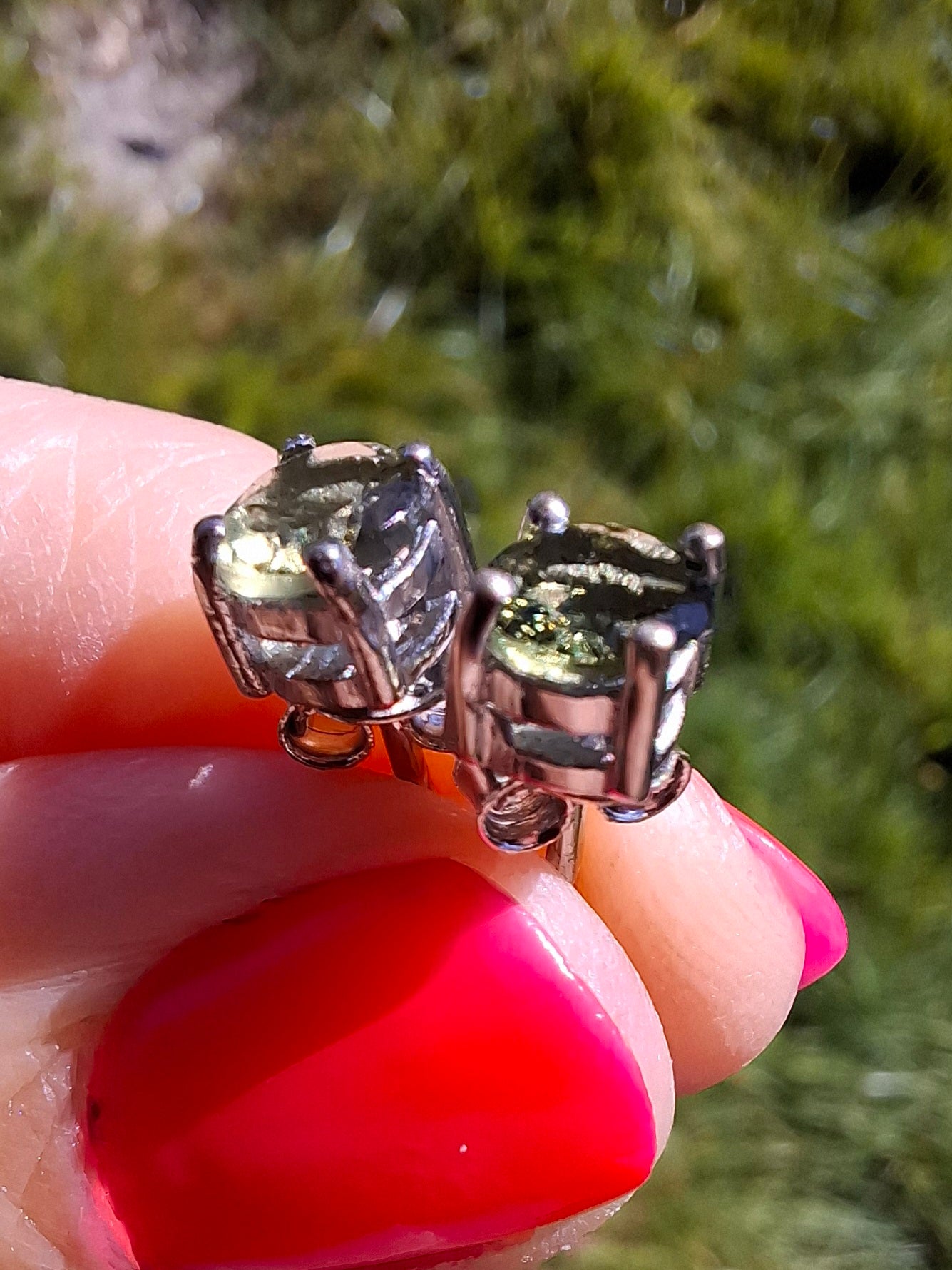 Moldavite (faceted), 5mm STUD EARRINGS, 925 Silver, Tektite (Ref: Pair52)