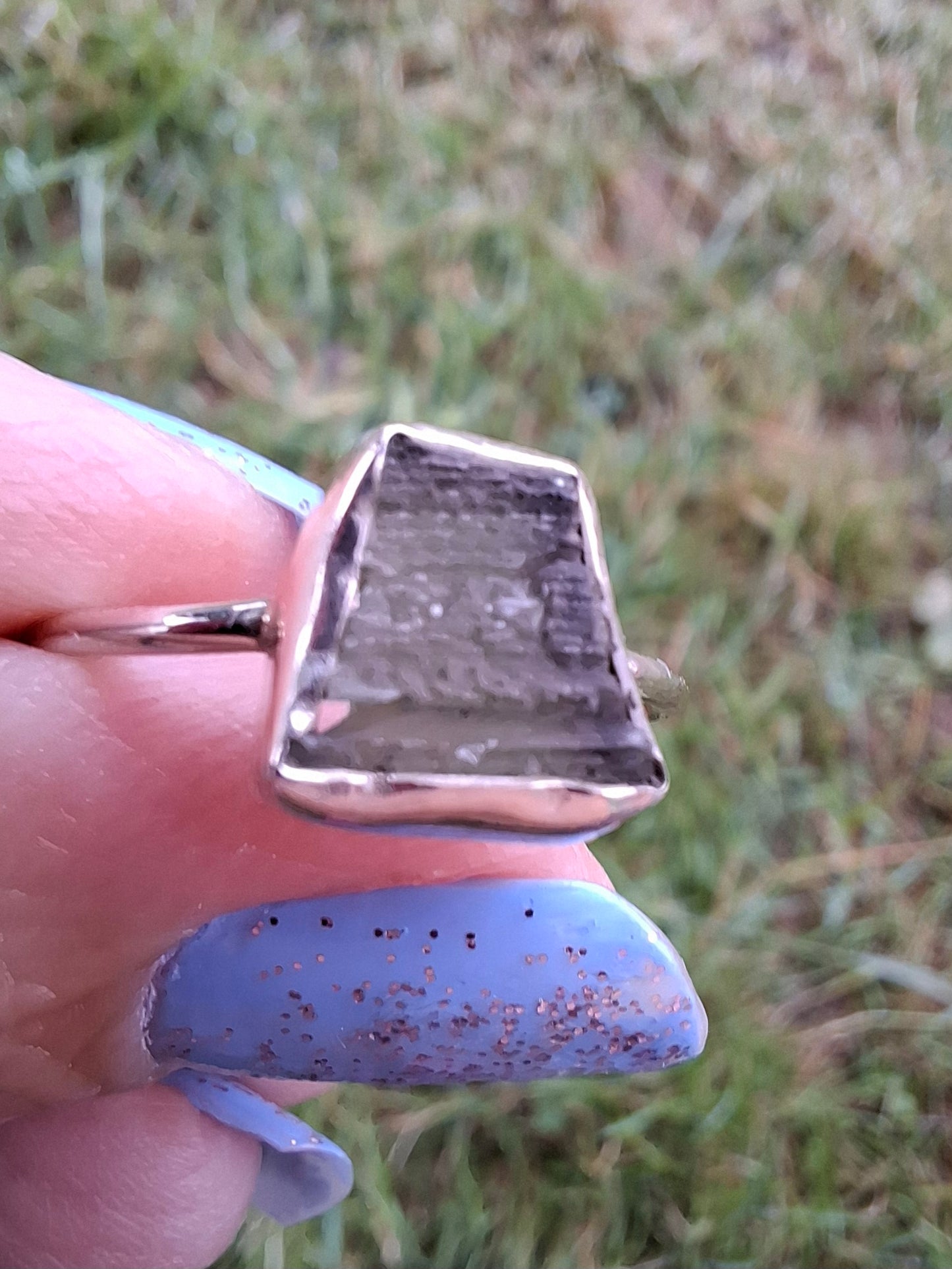 Moldavite Ring, size large P/small Q, 925 Silver, Tektite (Ref: R26)