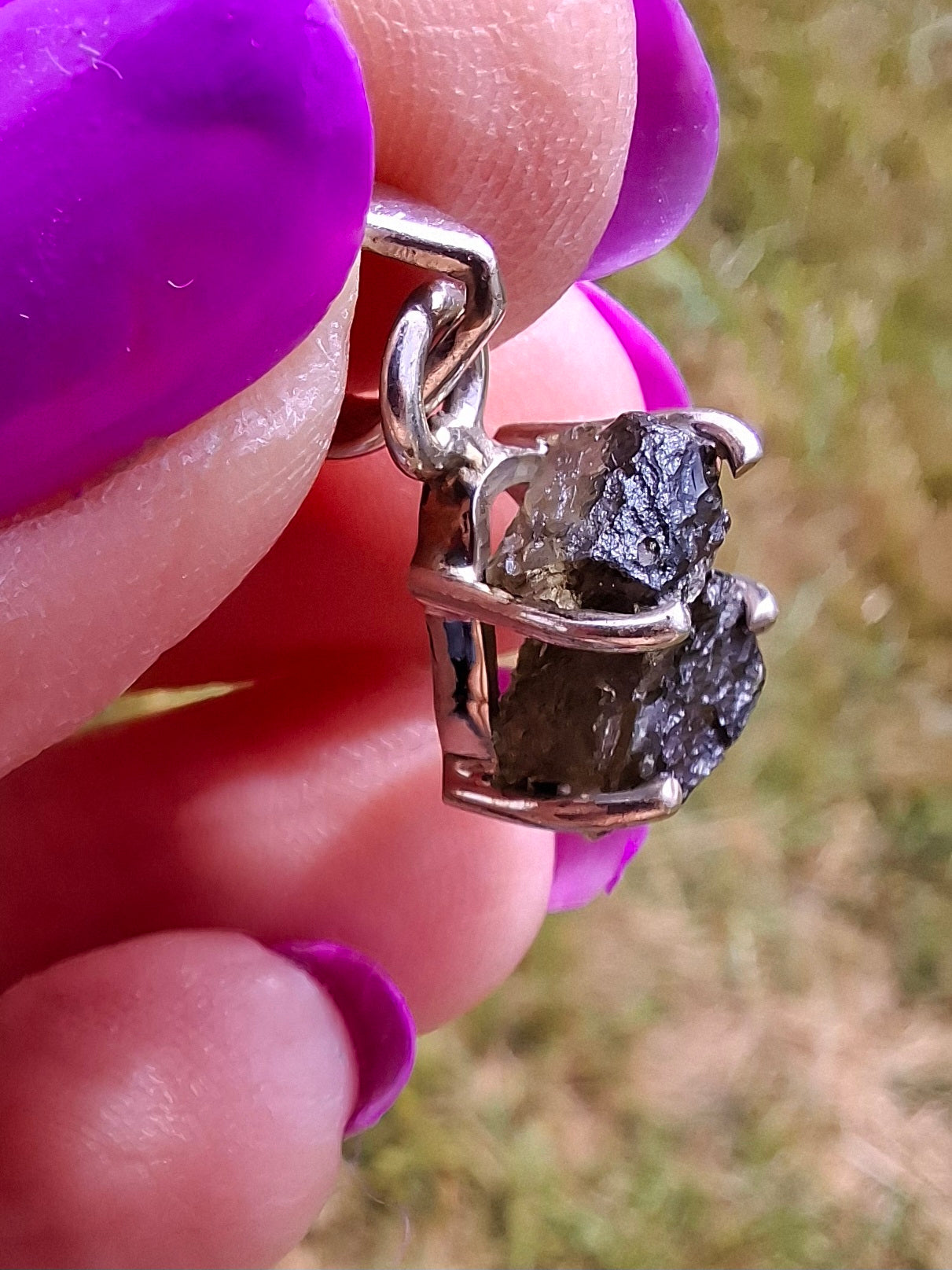 Moldavite Claw Pendant, 925 Silver, Tektite (Ref: P21)