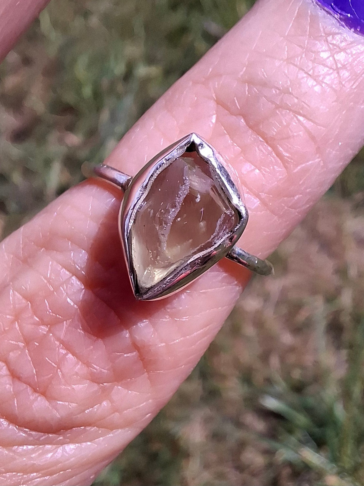 Libyan Desert Glass Ring, size large K/small L, 925 Silver, Tektite (Ref: LR17)