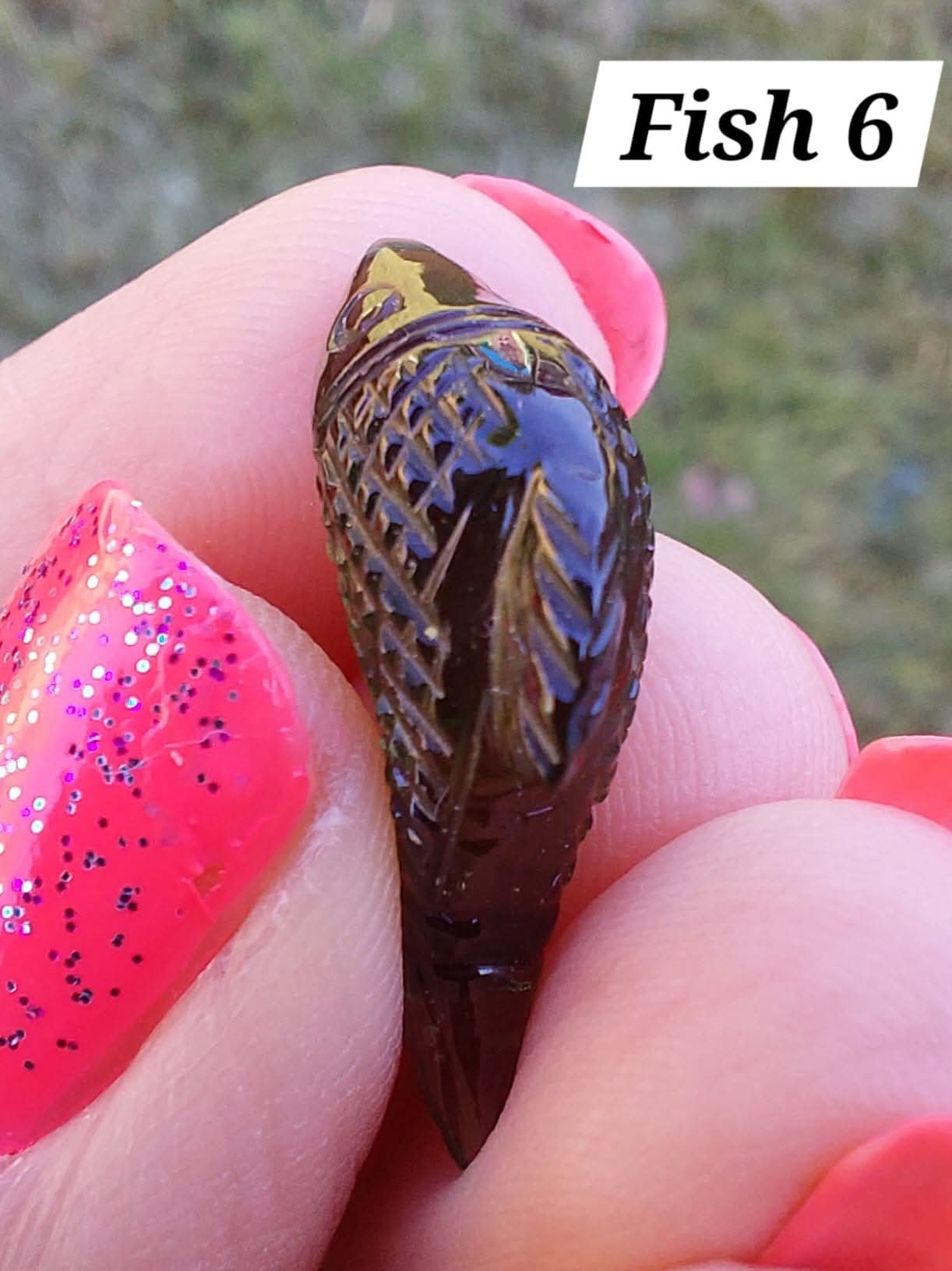 Moldavite FISH carving, 1.62g, Tektite (Ref: Fish6)