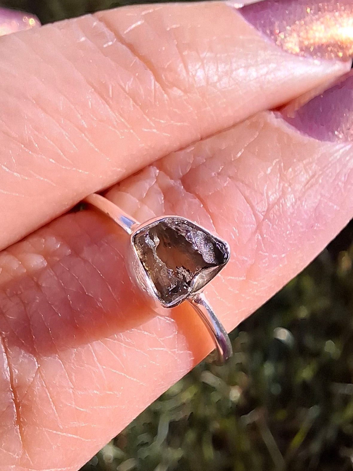 Moldavite Ring, Size small L, 925 Silver, Tektite (Ref: R34)