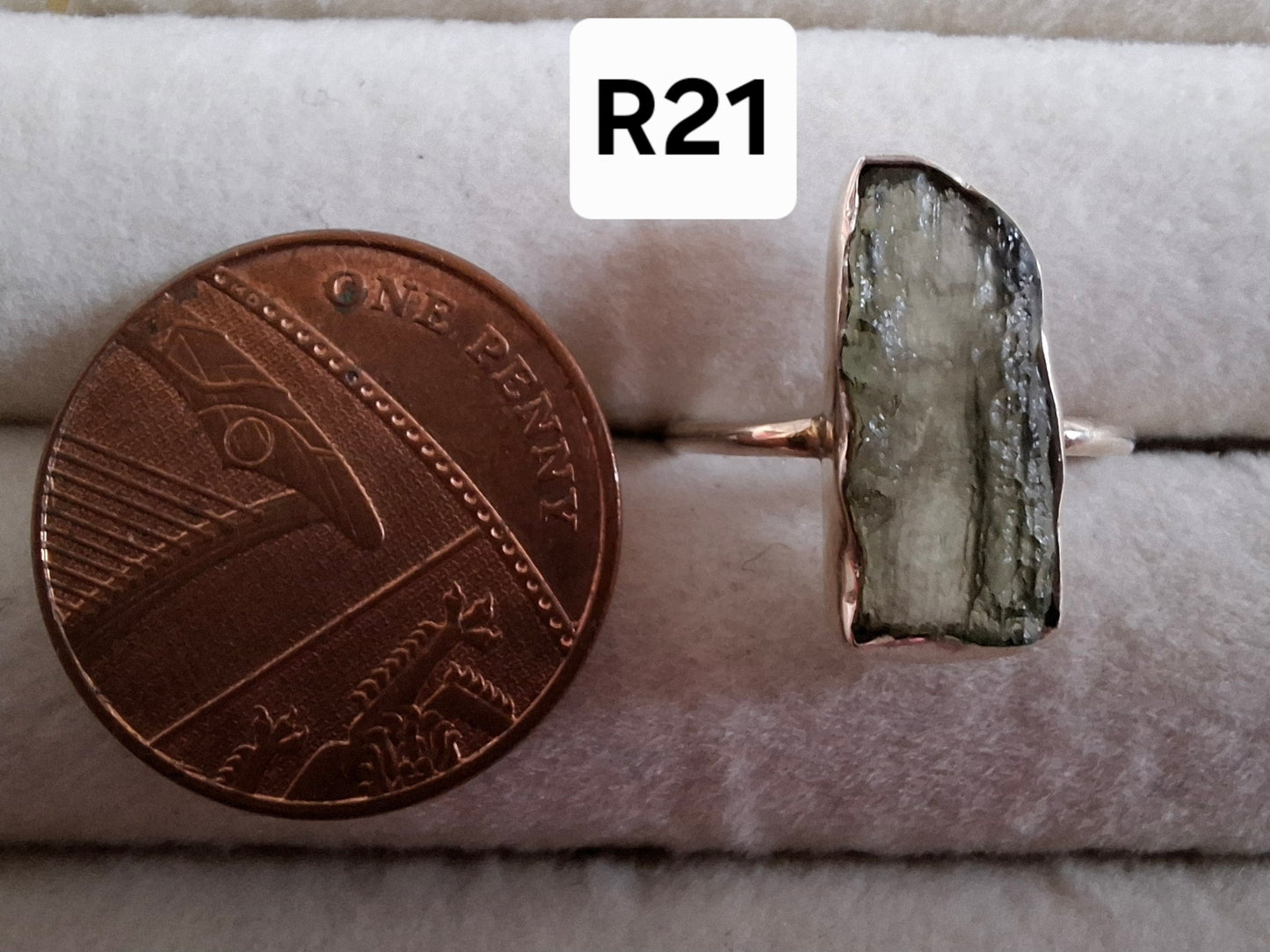 Moldavite Ring, size K, 925 Silver, Tektite (Ref: R21)
