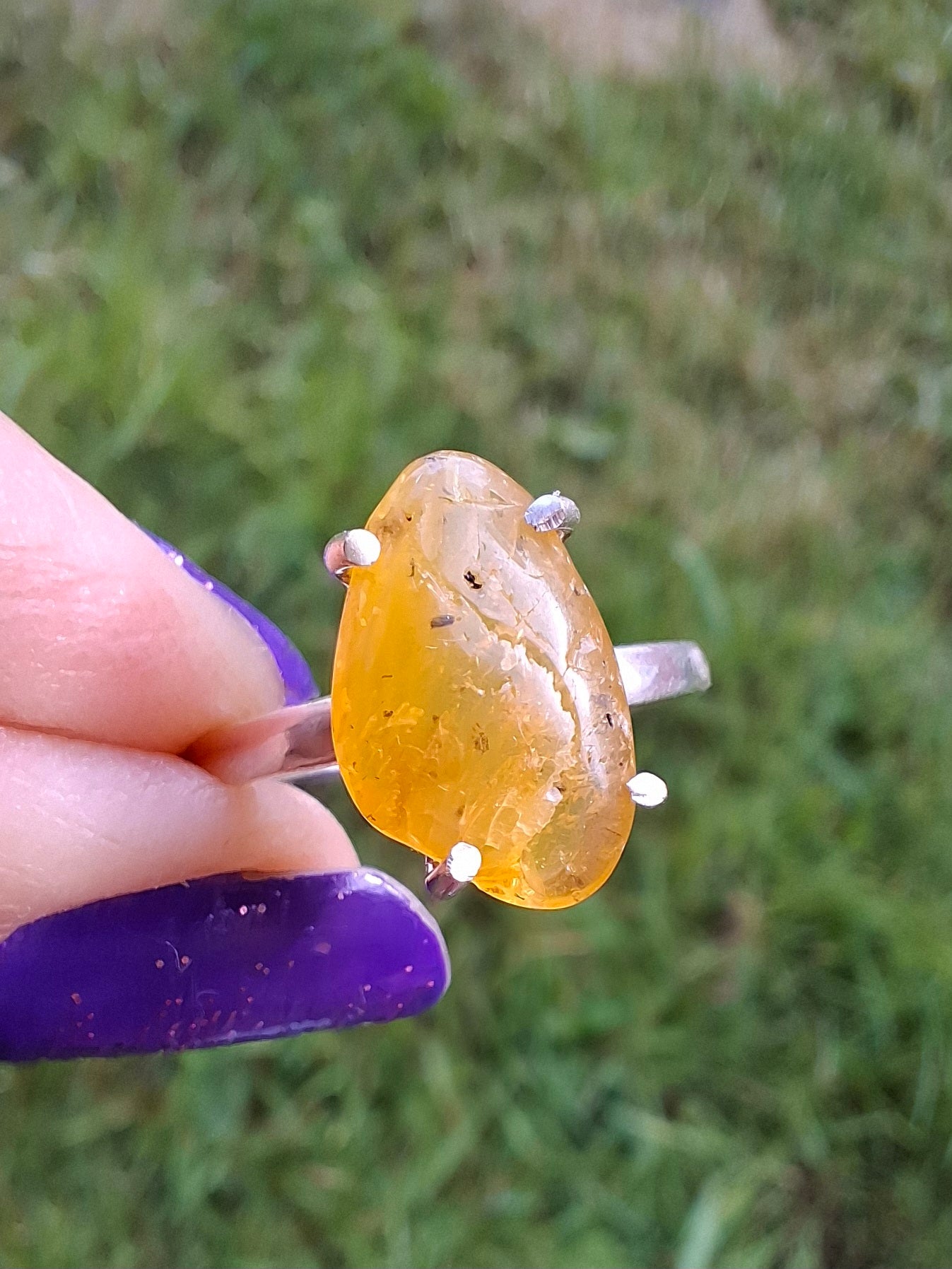 Baltic Amber Ring, size N. 925 Silver, Fossil (Ref: AR7)
