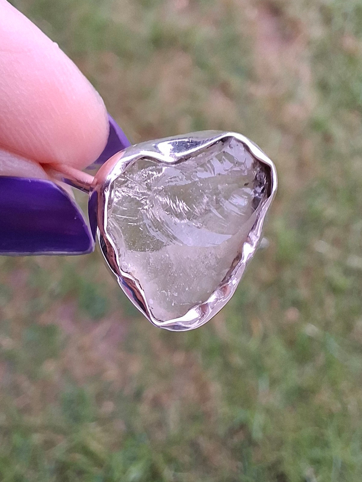 Libyan Desert Glass Ring, size large P, 925 Silver, Tektite (Ref: LR32)
