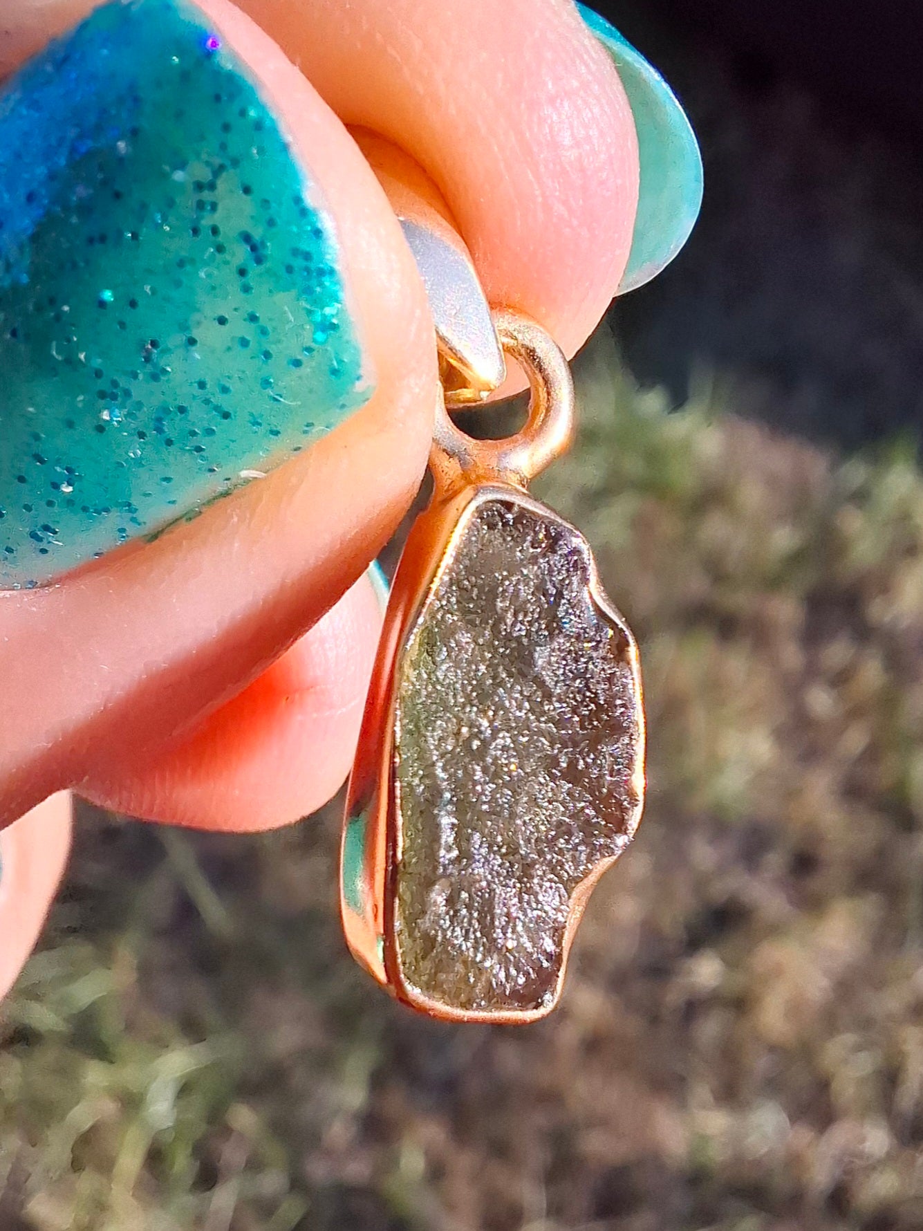 Moldavite Pendant, 14K GOLD Plated, Tektite (Ref: P450)